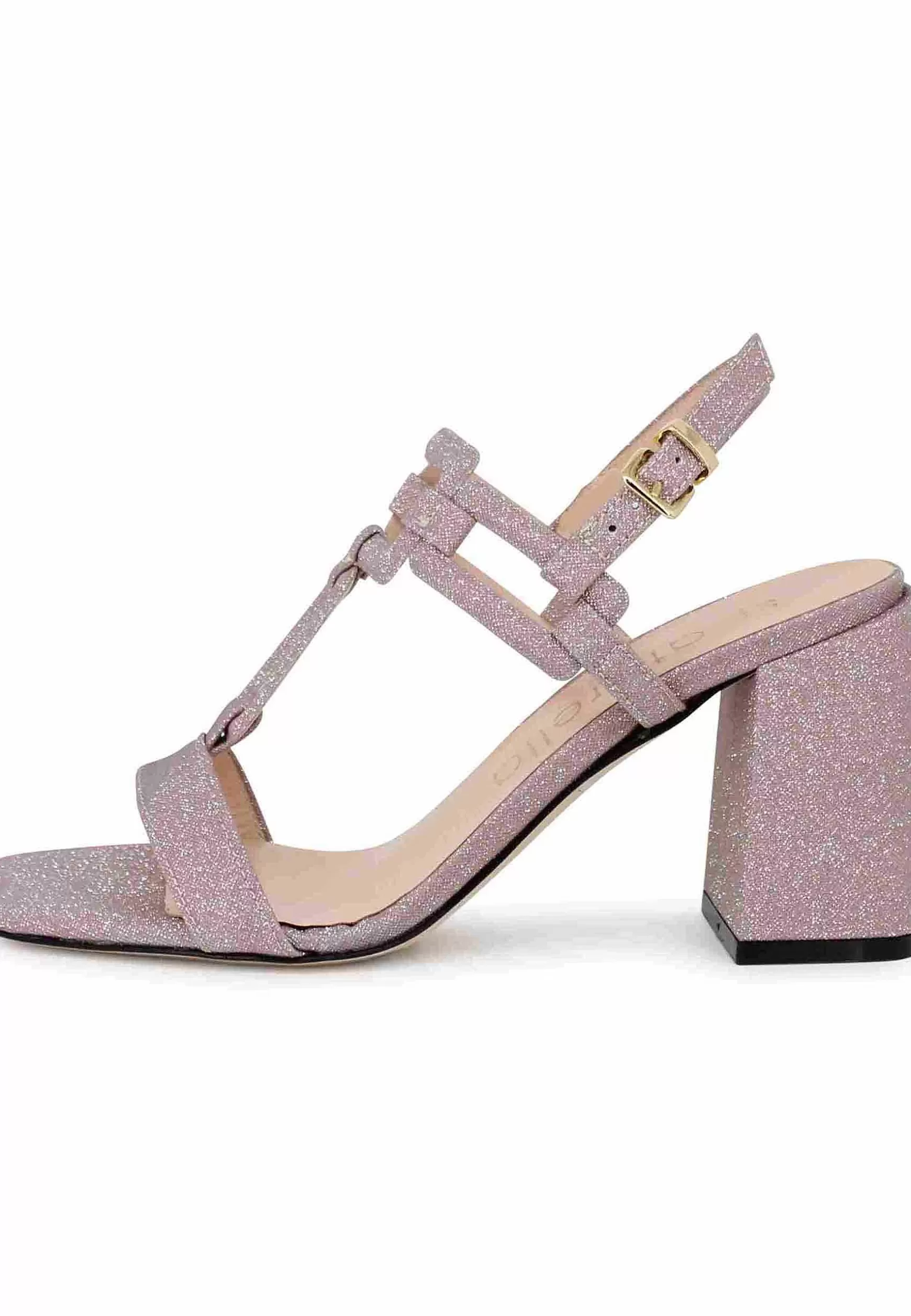 Sandali Slingback Donna In Glitter Rosa Con Tacco Alto E Punta Quadra** Cheap