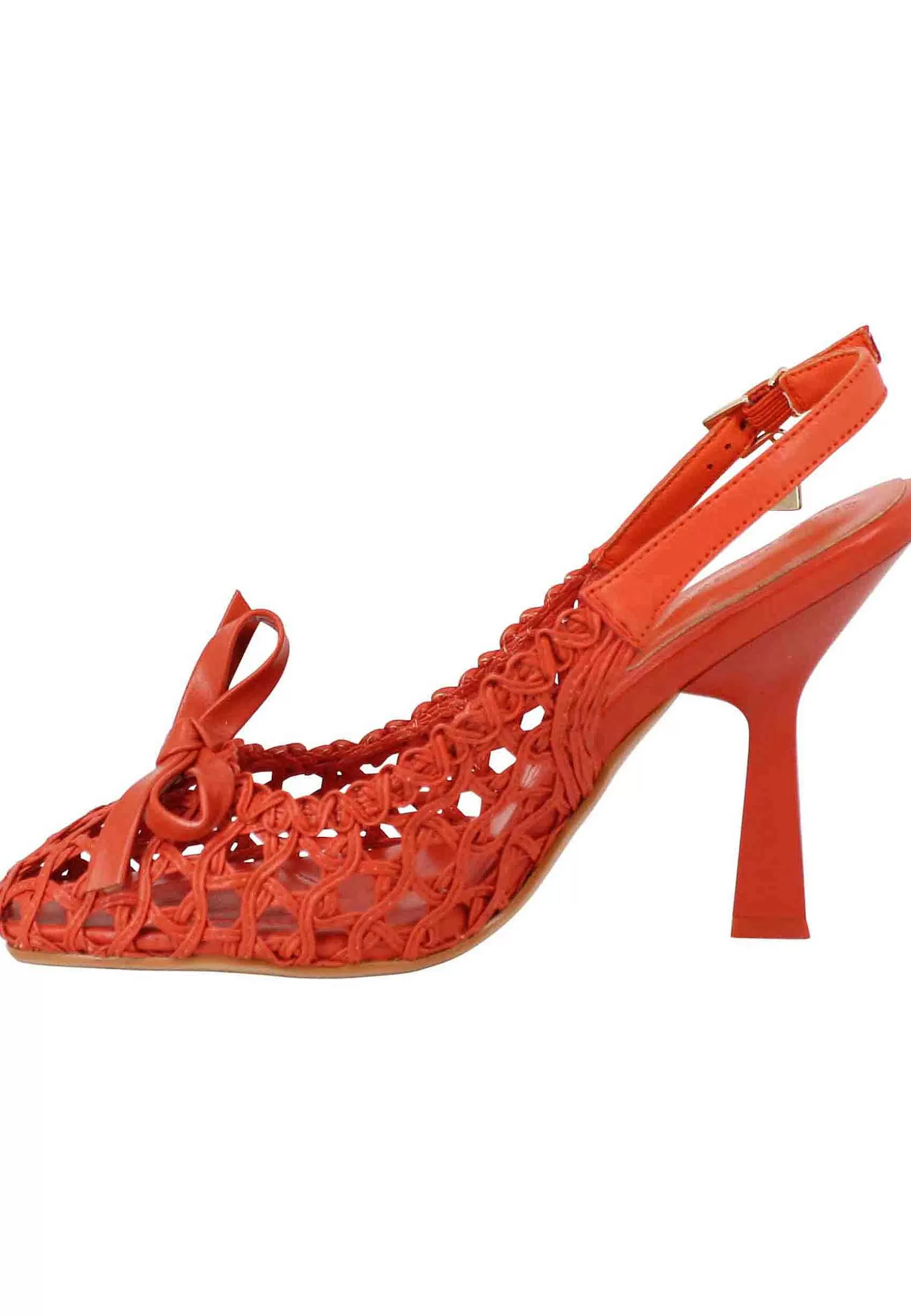 Sandali Slingback Donna In Pelle Arancio Intrecciata Tacco Alto*Manufacture D Clearance