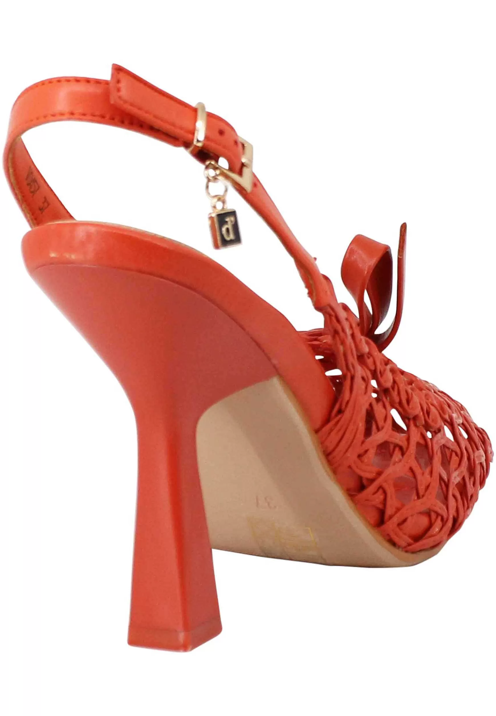 Sandali Slingback Donna In Pelle Arancio Intrecciata Tacco Alto*Manufacture D Clearance