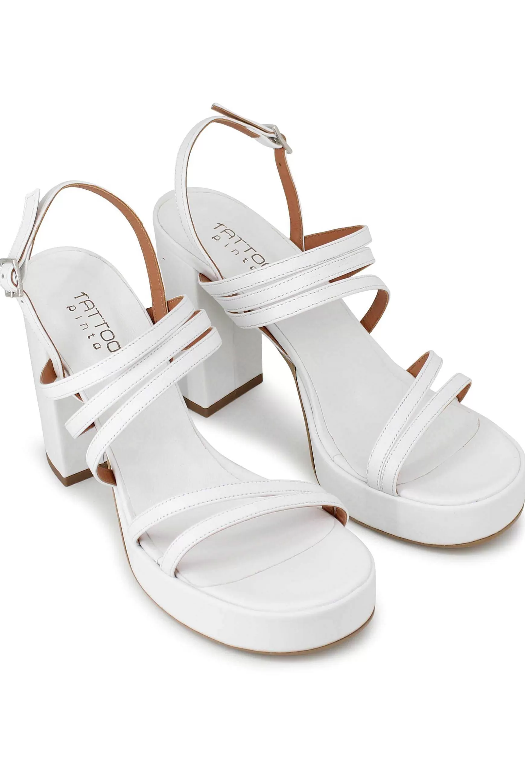Sandali Slingback Donna In Pelle Bianca Con Tacco Alto E Plateau*Tattoo Hot