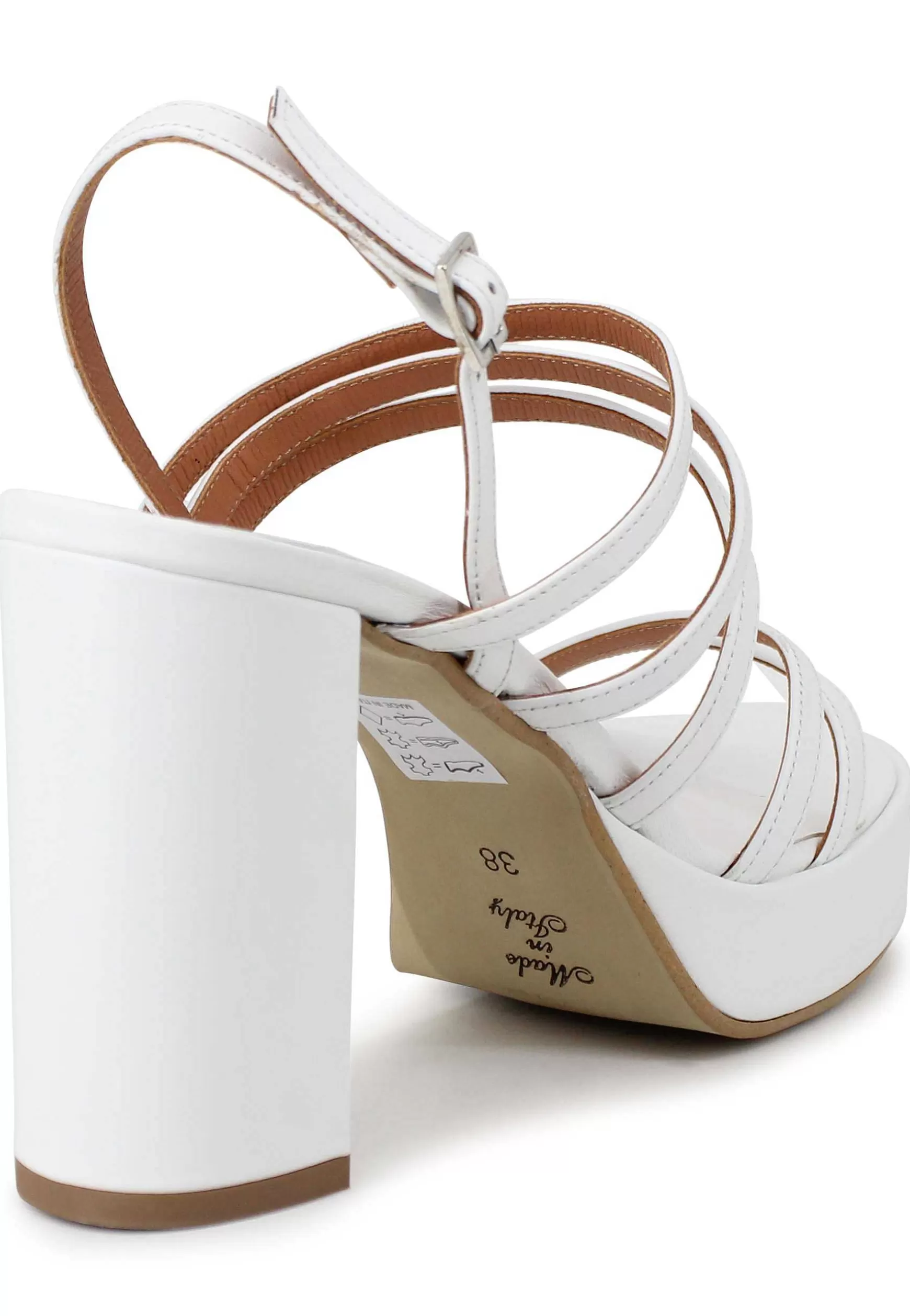 Sandali Slingback Donna In Pelle Bianca Con Tacco Alto E Plateau*Tattoo Hot