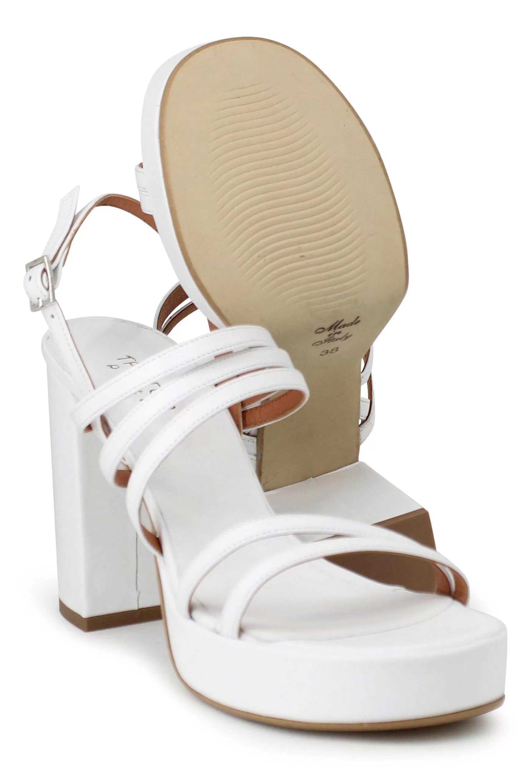 Sandali Slingback Donna In Pelle Bianca Con Tacco Alto E Plateau*Tattoo Hot