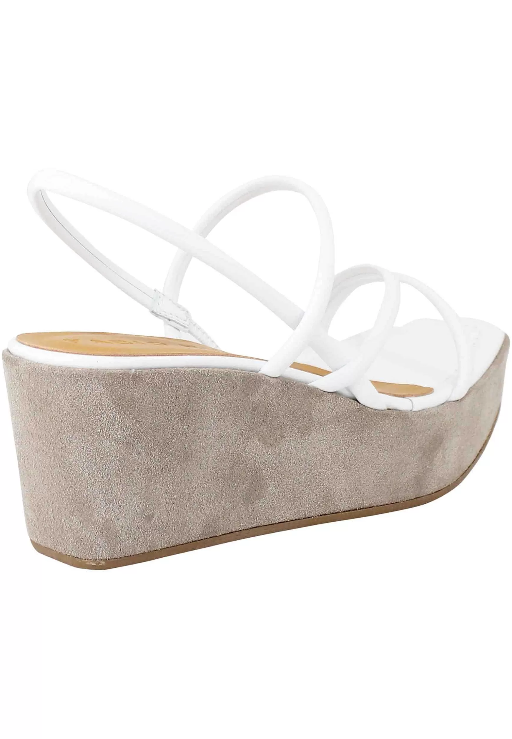 Sandali Slingback Donna In Pelle Bianca Con Zeppa E Punta Quadra*Fabio Rusconi Fashion