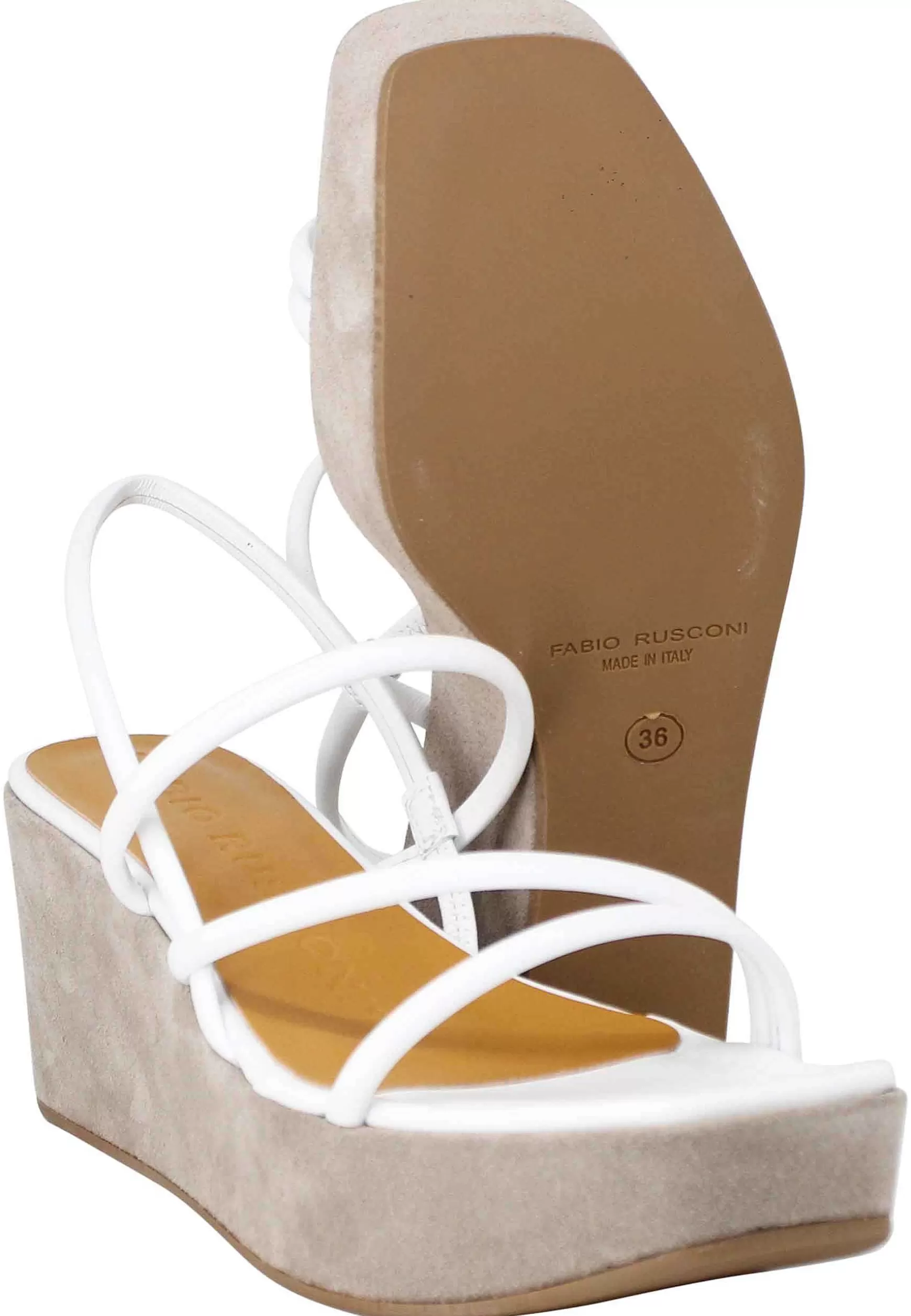 Sandali Slingback Donna In Pelle Bianca Con Zeppa E Punta Quadra*Fabio Rusconi Fashion