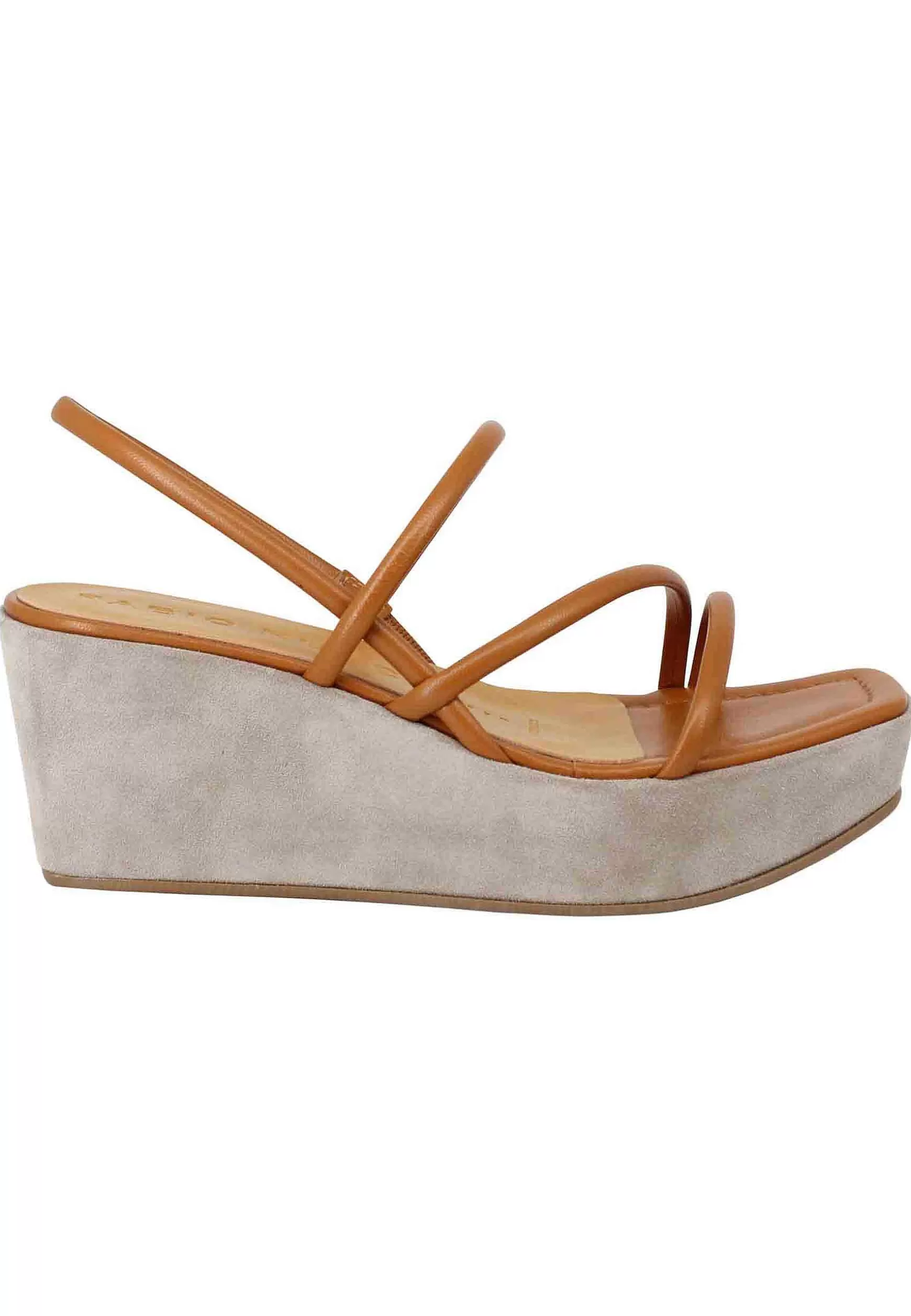 Sandali Slingback Donna In Pelle Cuoio Con Zeppa E Punta Quadra*Fabio Rusconi Clearance