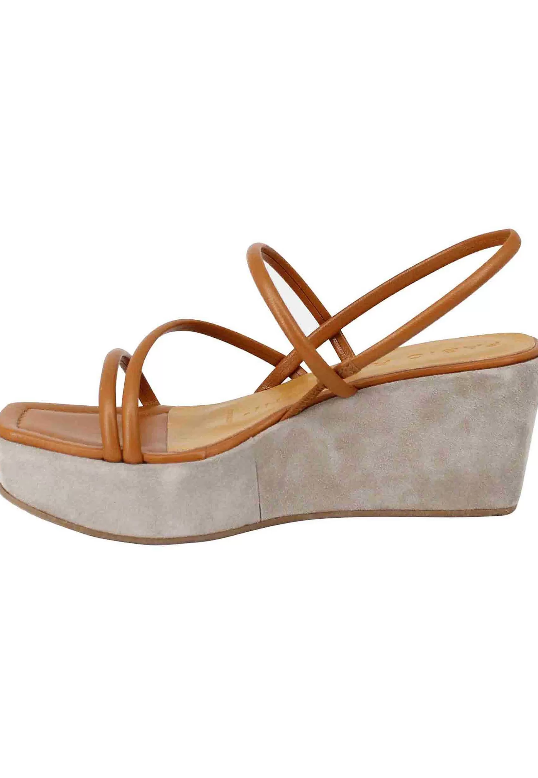 Sandali Slingback Donna In Pelle Cuoio Con Zeppa E Punta Quadra*Fabio Rusconi Clearance