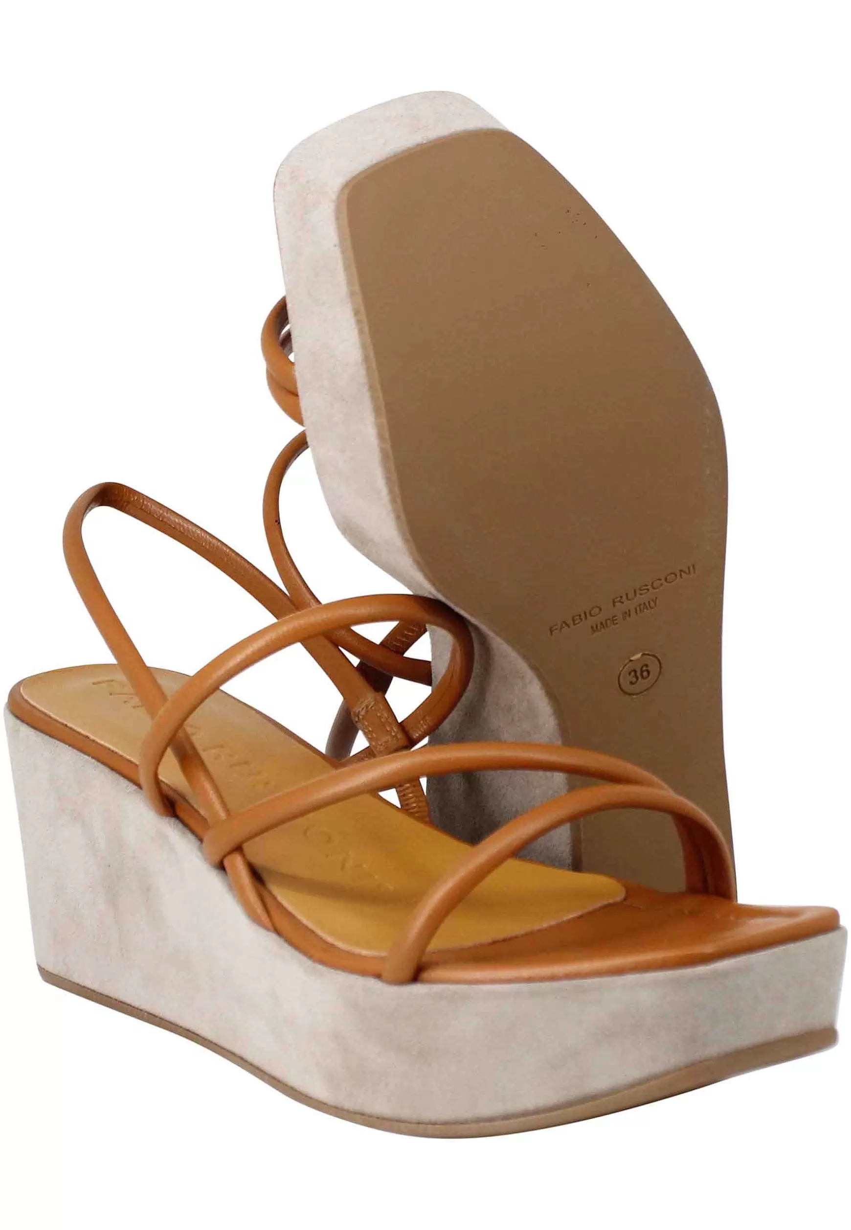 Sandali Slingback Donna In Pelle Cuoio Con Zeppa E Punta Quadra*Fabio Rusconi Clearance
