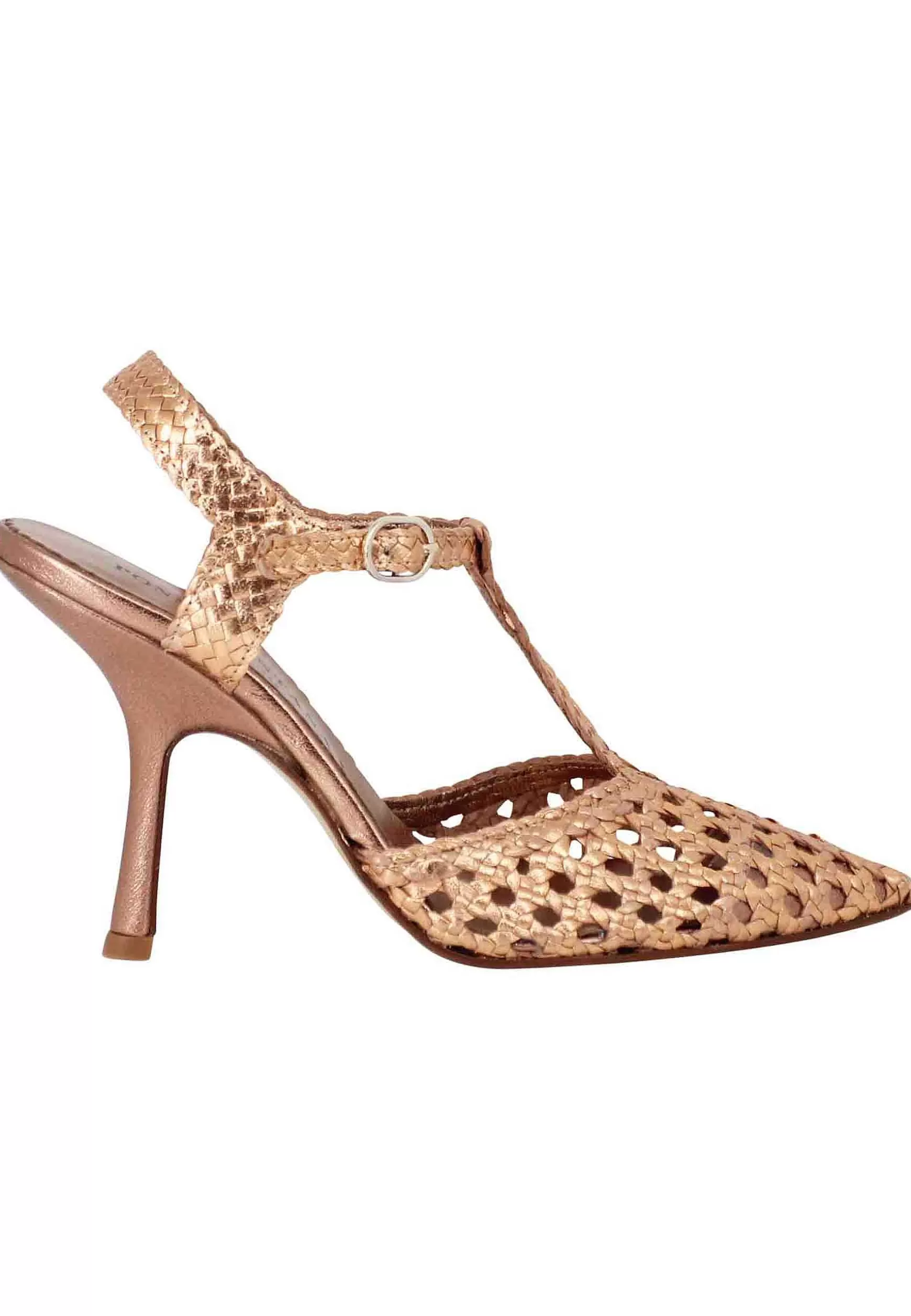 Sandali Slingback Donna In Pelle Intrecciata Rame Con Tacco Alto*Pons Quintana New