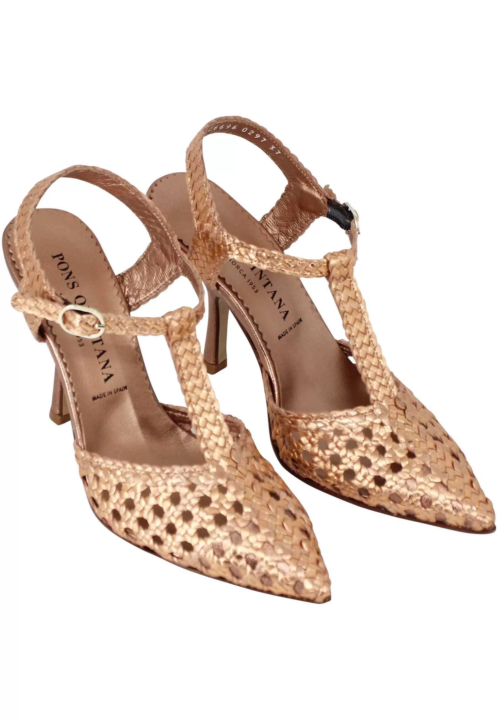 Sandali Slingback Donna In Pelle Intrecciata Rame Con Tacco Alto*Pons Quintana New