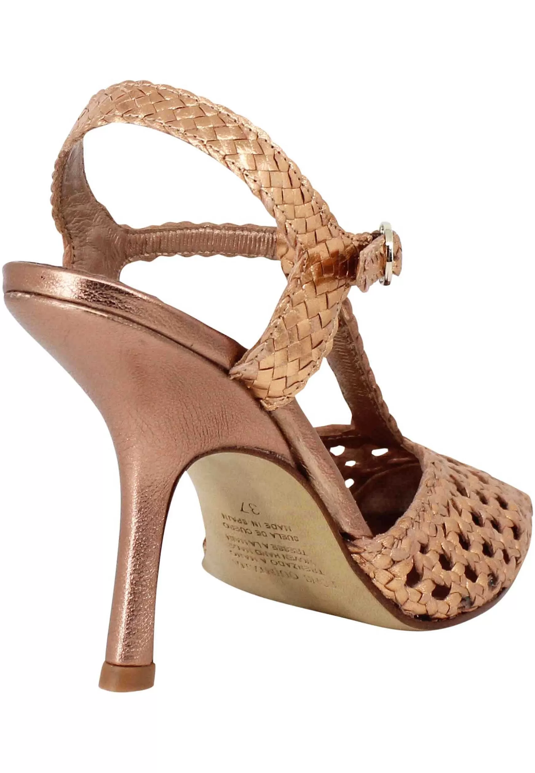 Sandali Slingback Donna In Pelle Intrecciata Rame Con Tacco Alto*Pons Quintana New