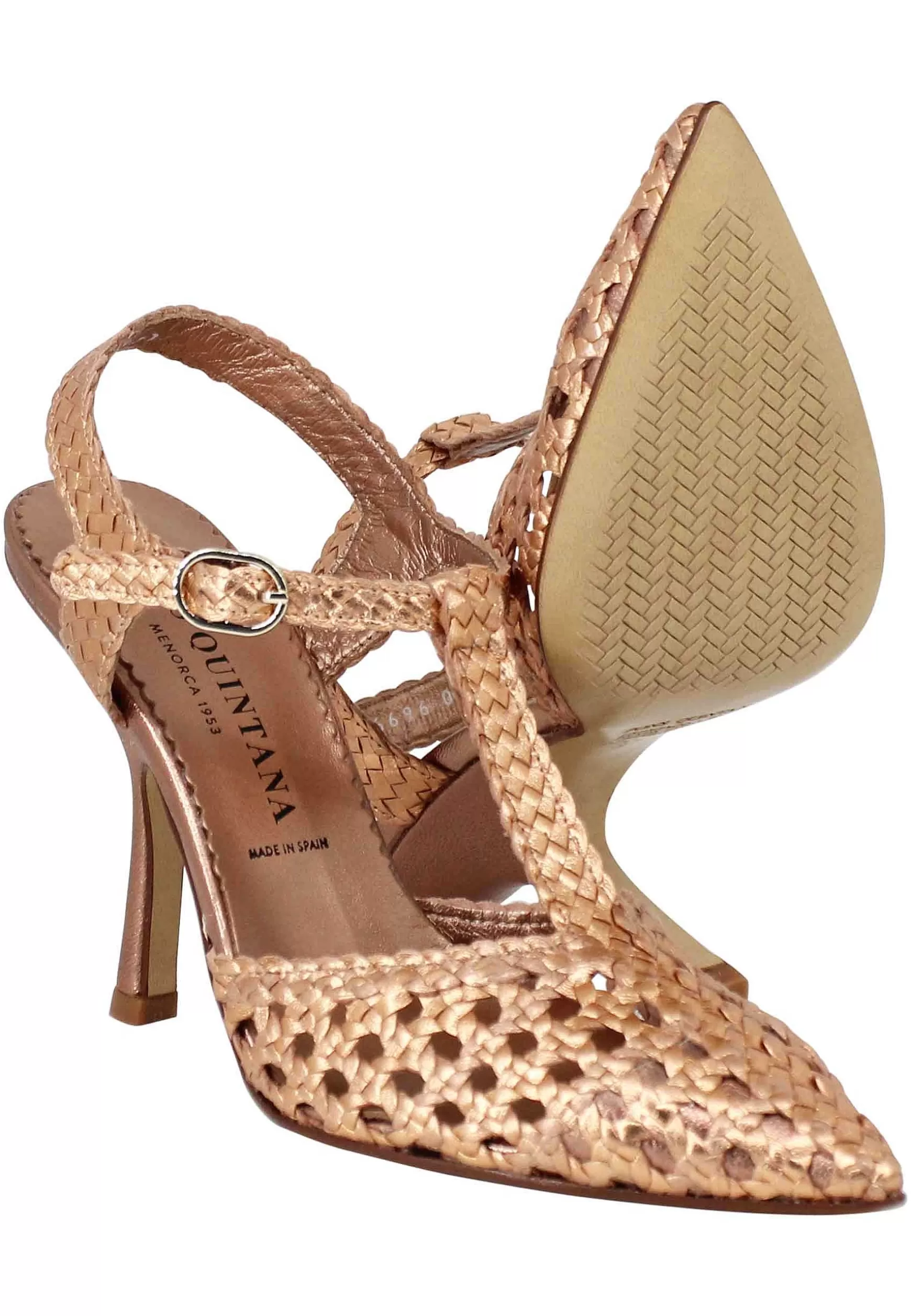 Sandali Slingback Donna In Pelle Intrecciata Rame Con Tacco Alto*Pons Quintana New