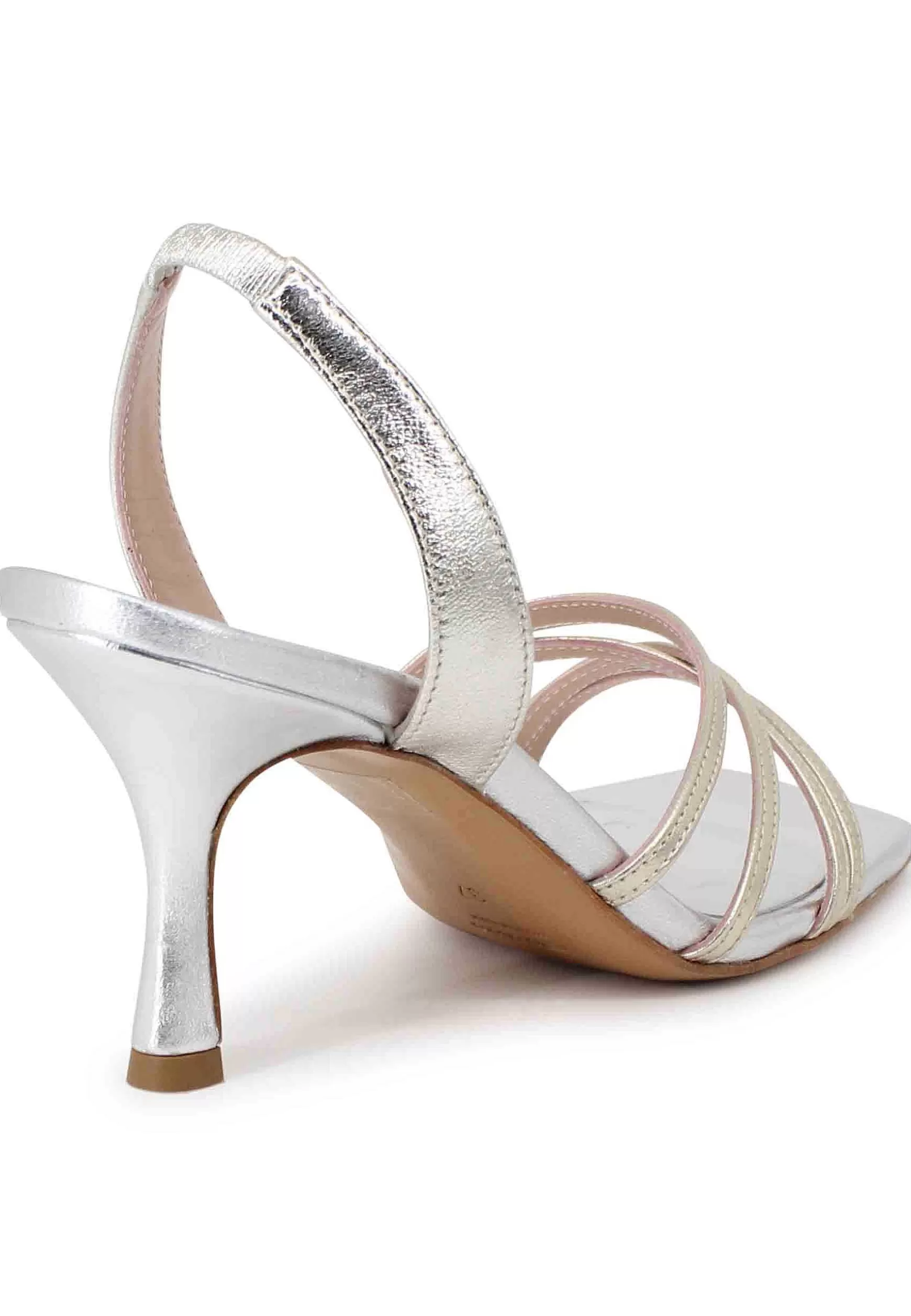 Sandali Slingback Donna In Pelle Laminata Argento Con Cinturini E Punta Quadra** Shop