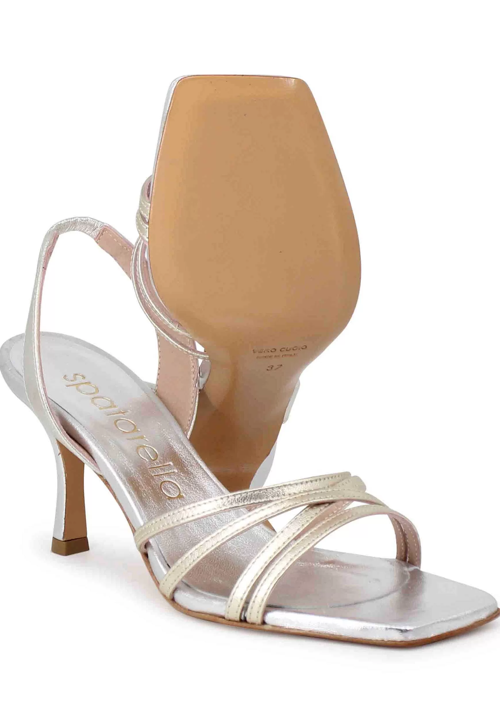 Sandali Slingback Donna In Pelle Laminata Argento Con Cinturini E Punta Quadra** Shop
