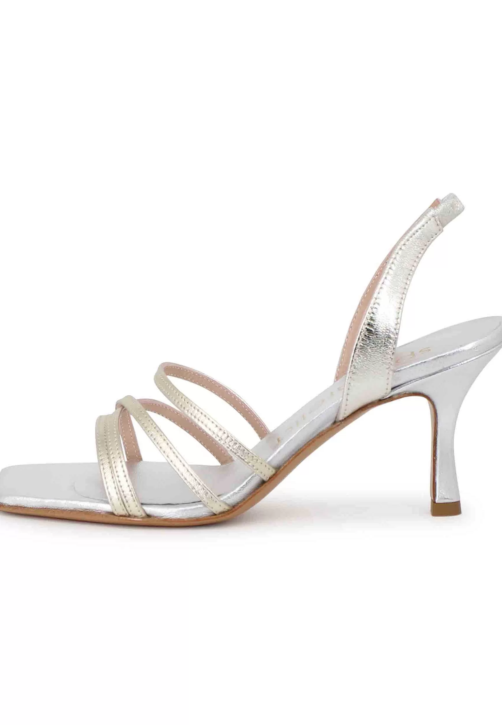 Sandali Slingback Donna In Pelle Laminata Argento Con Cinturini E Punta Quadra** Shop