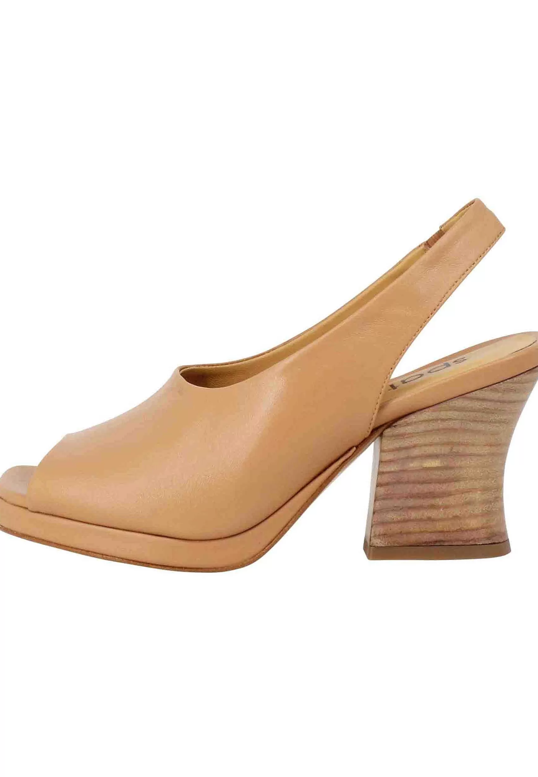 Sandali Slingback Donna In Pelle Naturale Con Tacco In Cuoio Naturale** Sale