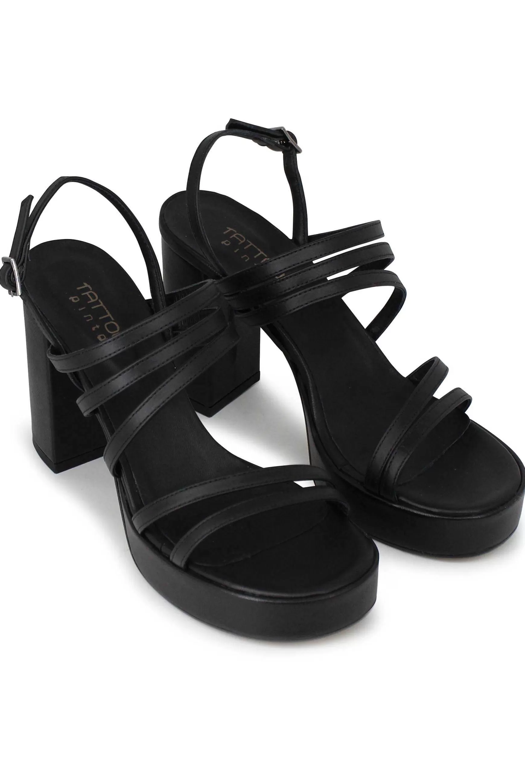 Sandali Slingback Donna In Pelle Nera Con Tacco Alto E Plateau*Tattoo Flash Sale