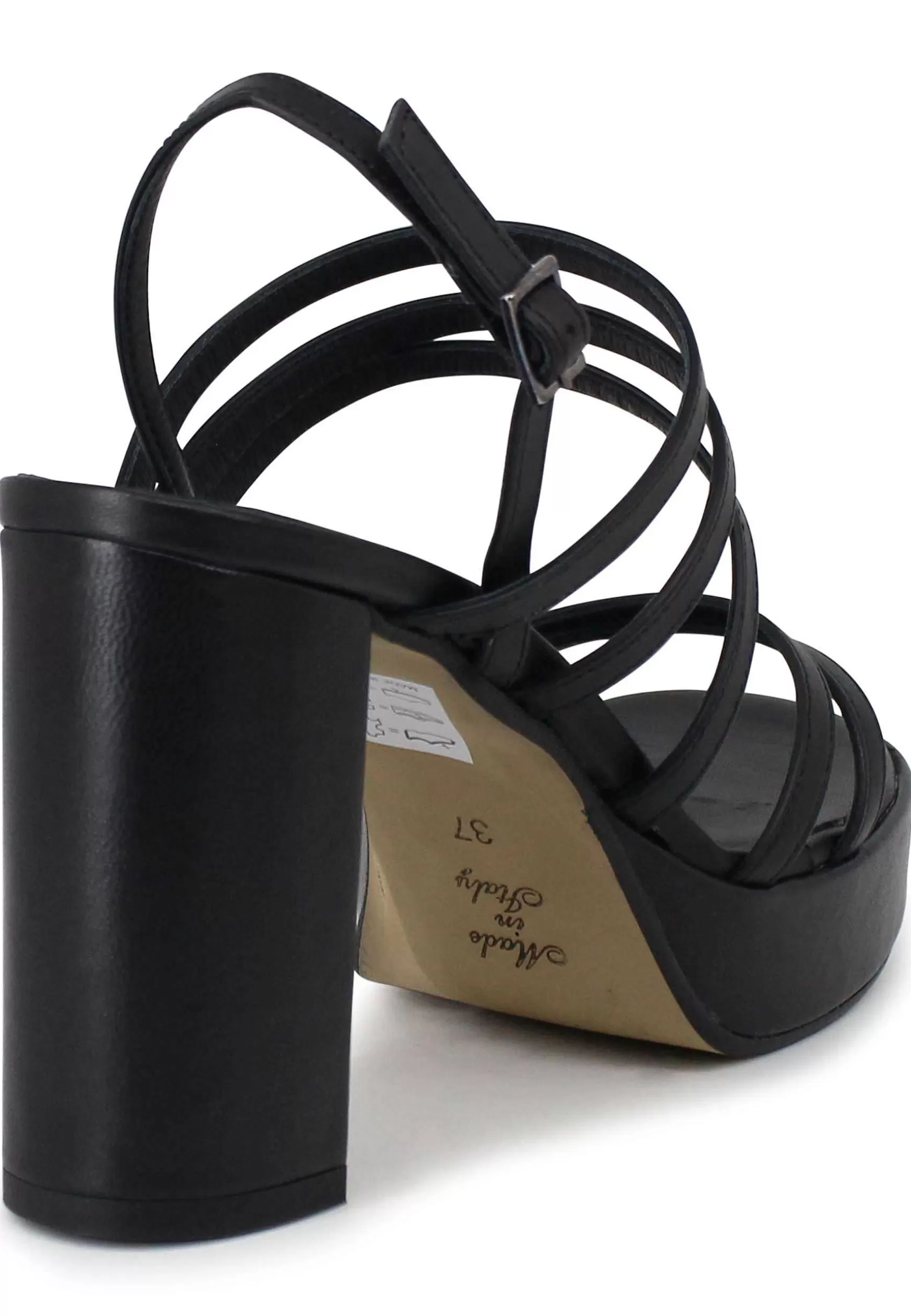 Sandali Slingback Donna In Pelle Nera Con Tacco Alto E Plateau*Tattoo Flash Sale
