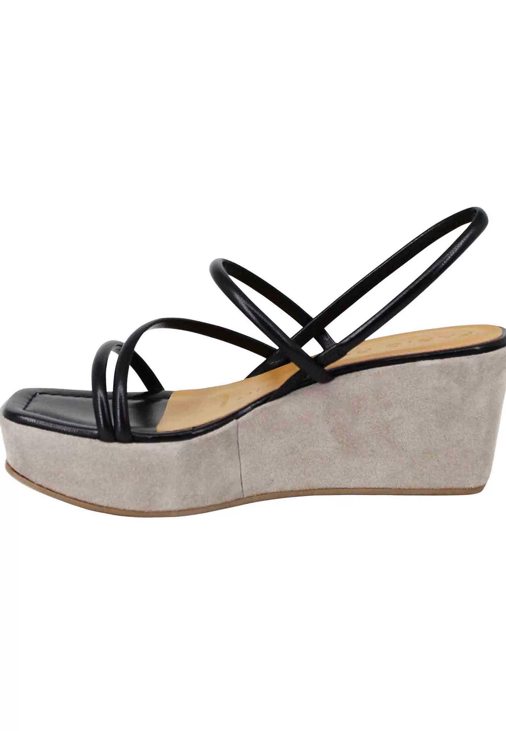 Sandali Slingback Donna In Pelle Nera Con Zeppa E Punta Quadra*Fabio Rusconi Best Sale