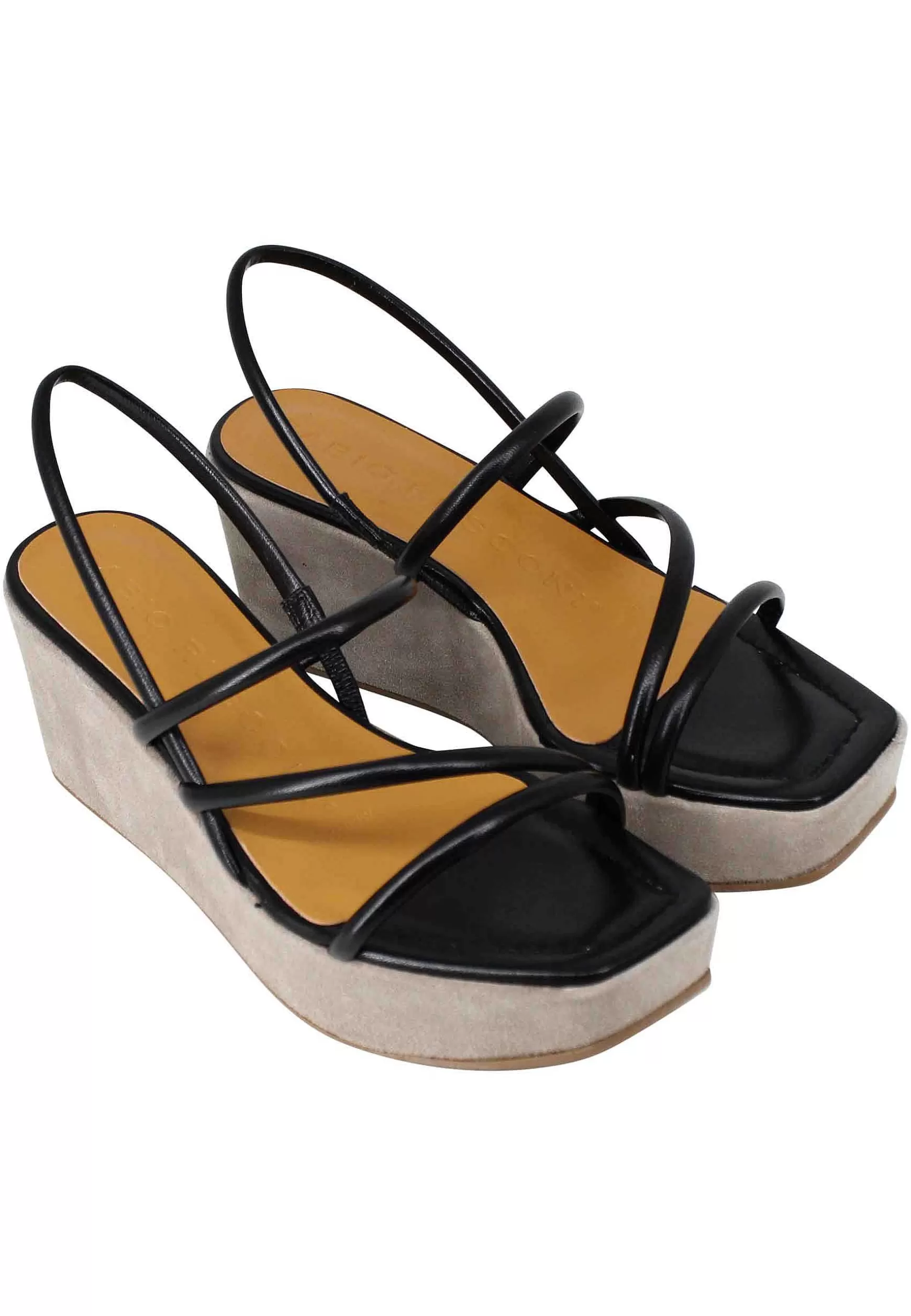 Sandali Slingback Donna In Pelle Nera Con Zeppa E Punta Quadra*Fabio Rusconi Best Sale