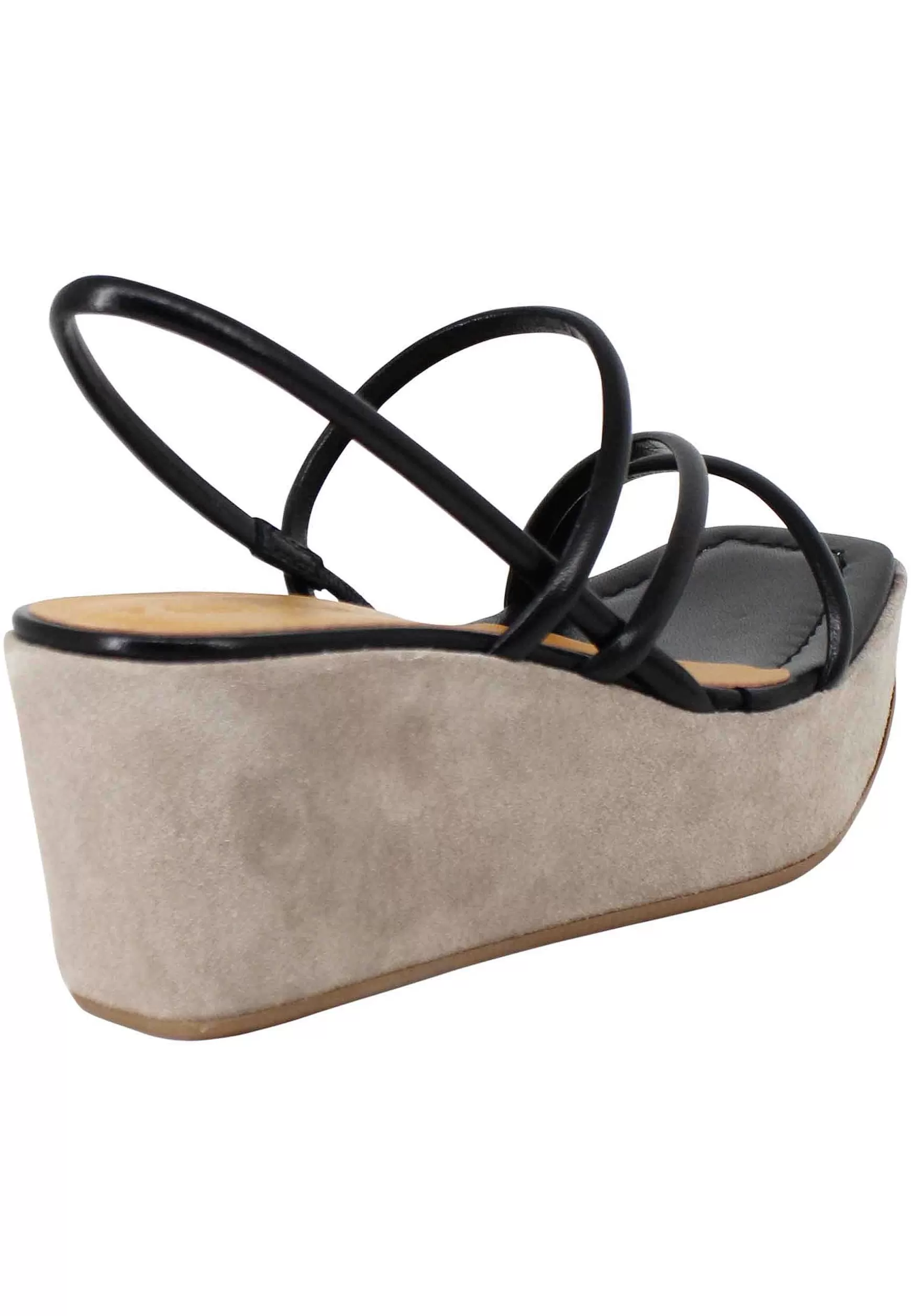 Sandali Slingback Donna In Pelle Nera Con Zeppa E Punta Quadra*Fabio Rusconi Best Sale