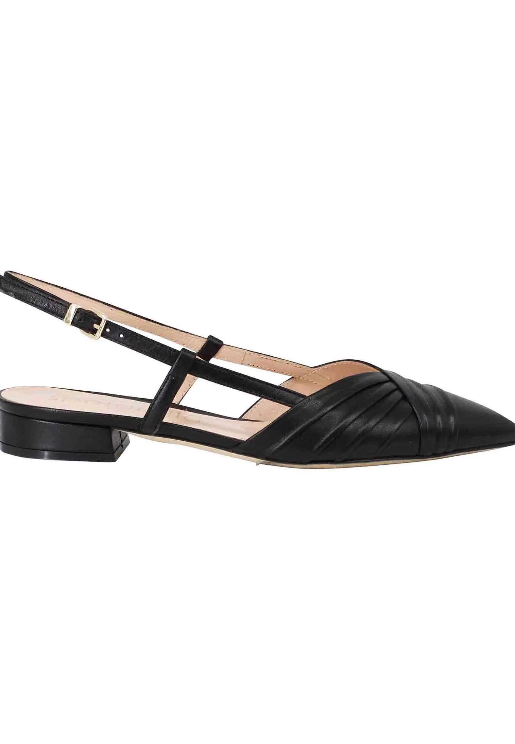Sandali Slingback Donna In Pelle Nera Tacco Basso E Punta Chiusa** Online
