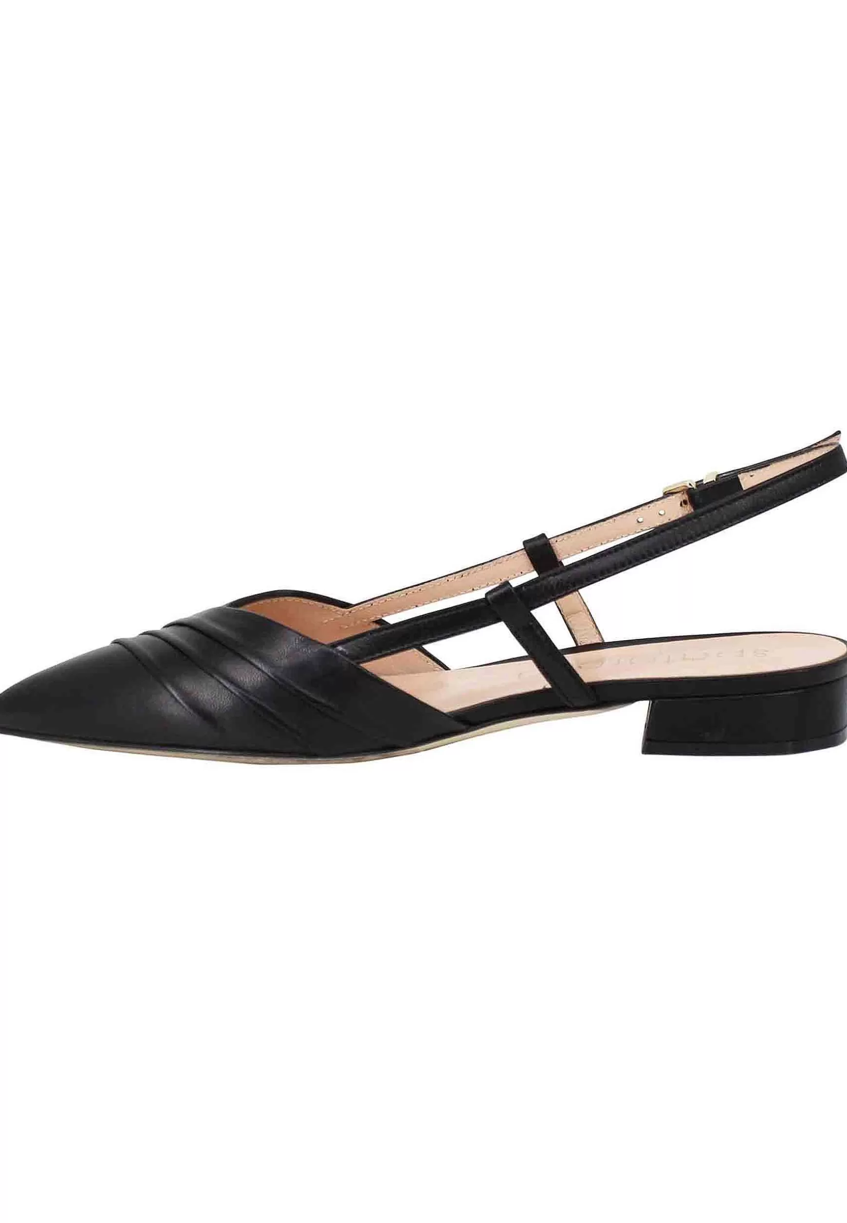 Sandali Slingback Donna In Pelle Nera Tacco Basso E Punta Chiusa** Online