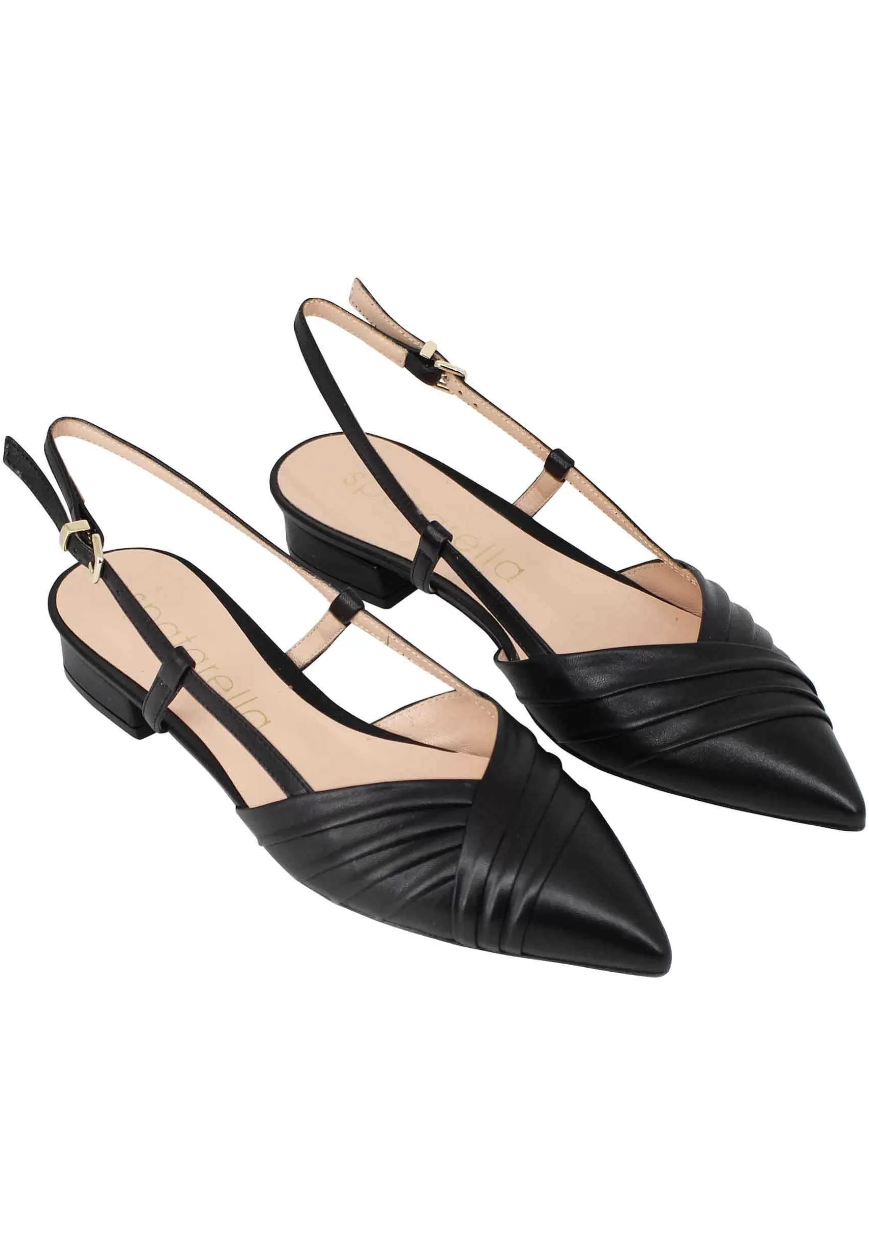 Sandali Slingback Donna In Pelle Nera Tacco Basso E Punta Chiusa** Online