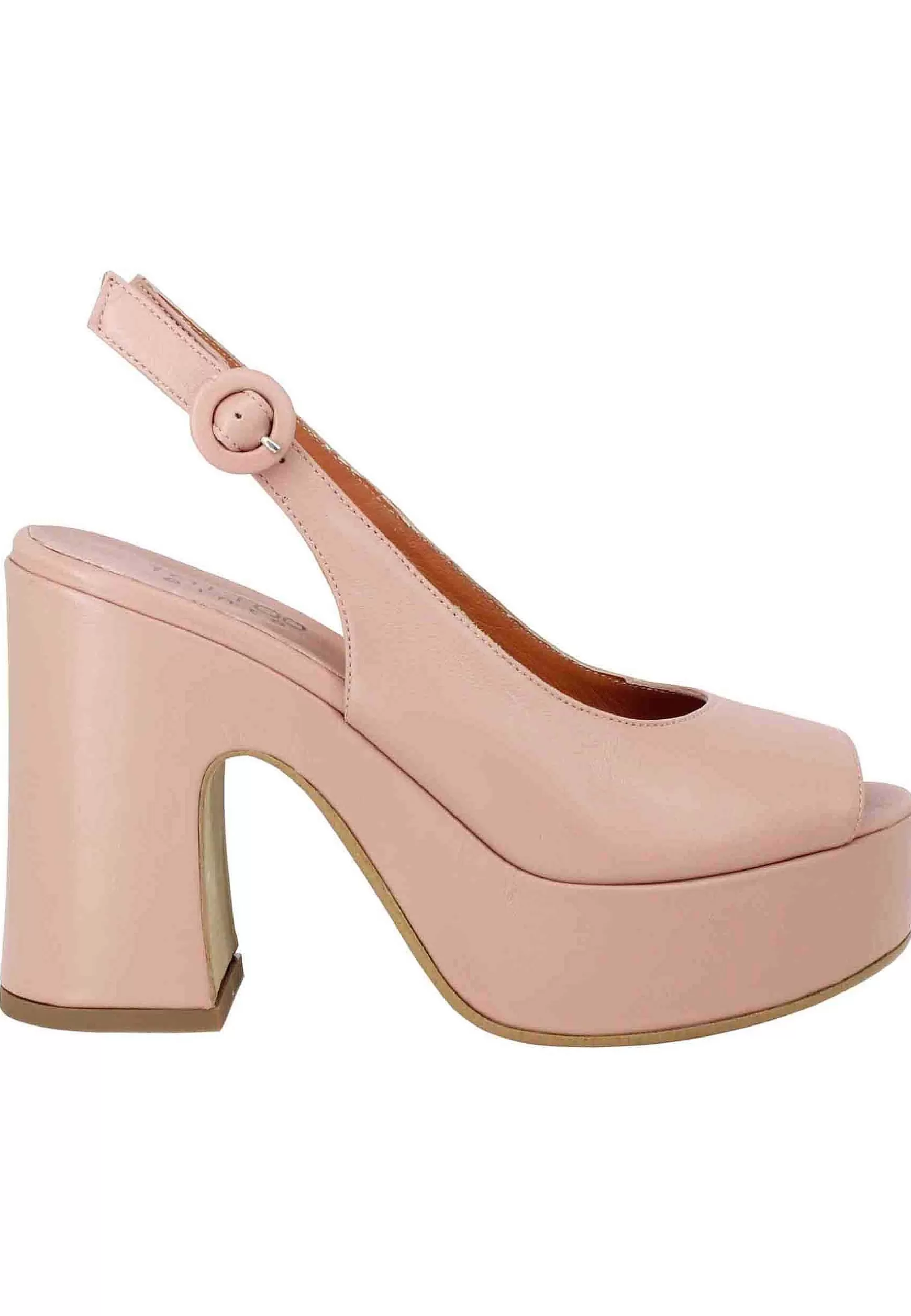 Sandali Slingback Donna In Pelle Nude Con Zeppa Alta*Tattoo Hot