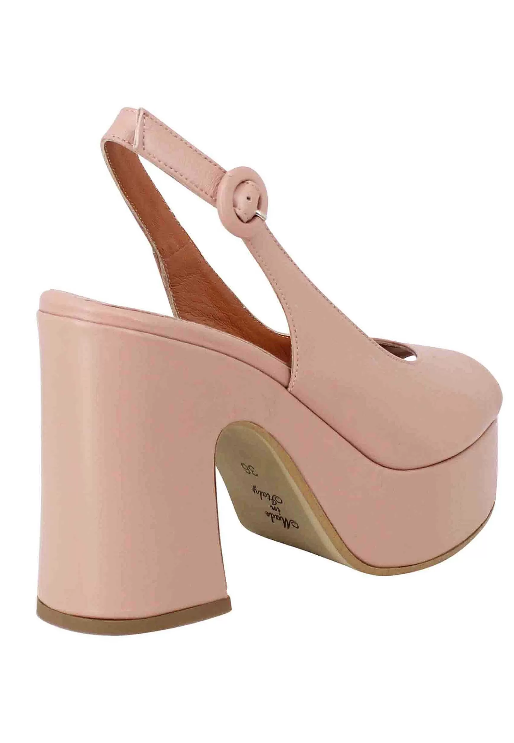 Sandali Slingback Donna In Pelle Nude Con Zeppa Alta*Tattoo Hot