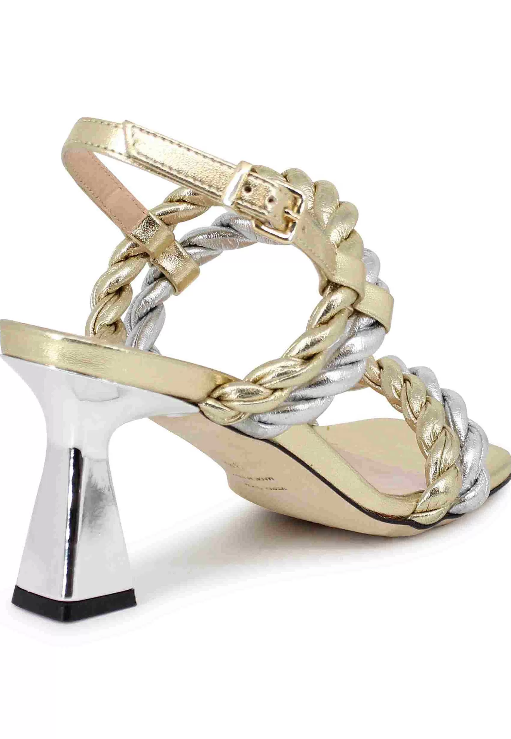 Sandali Slingback Donna In Pelle Oro E Argento Con Tacco Argento** Cheap