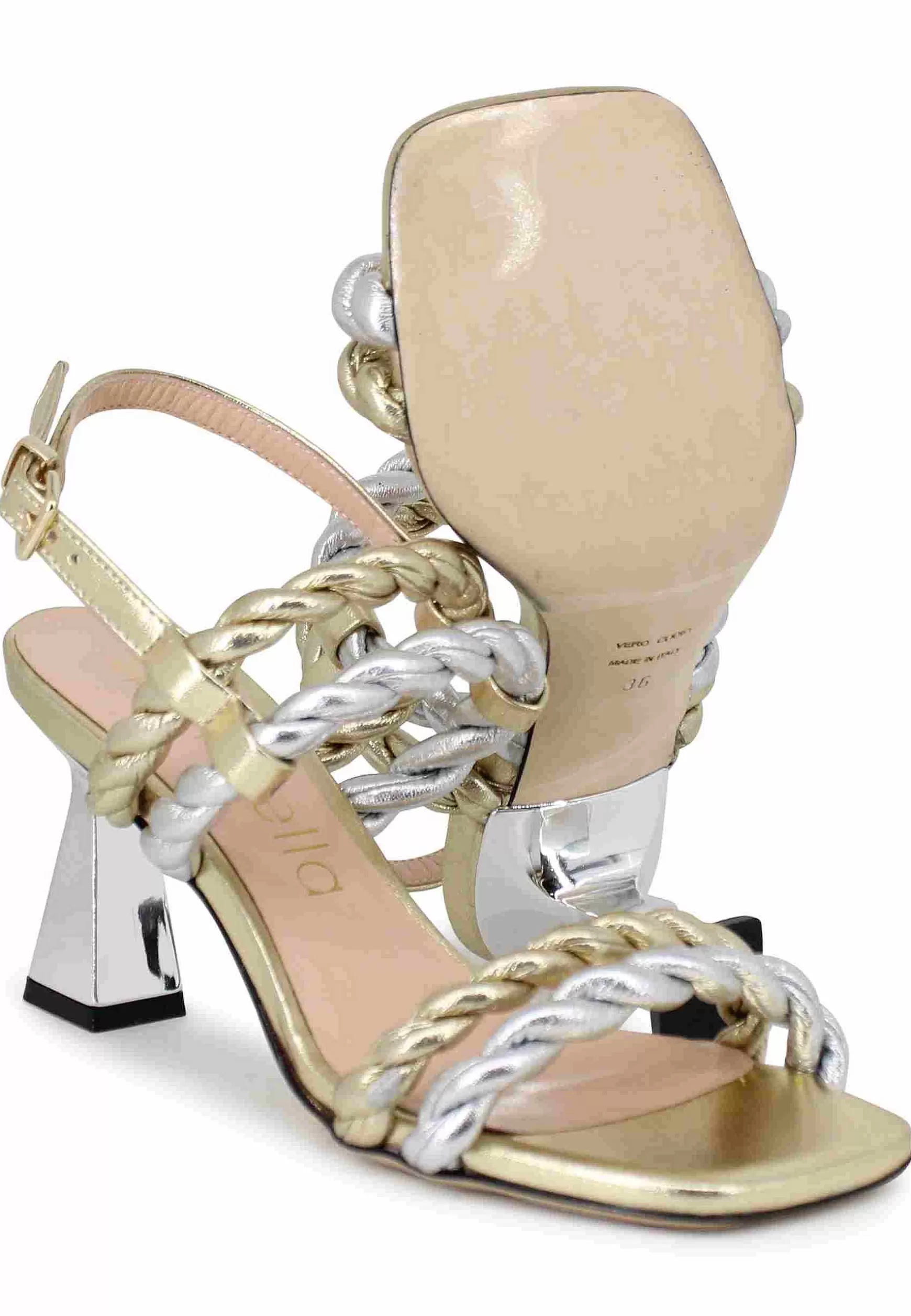 Sandali Slingback Donna In Pelle Oro E Argento Con Tacco Argento** Cheap