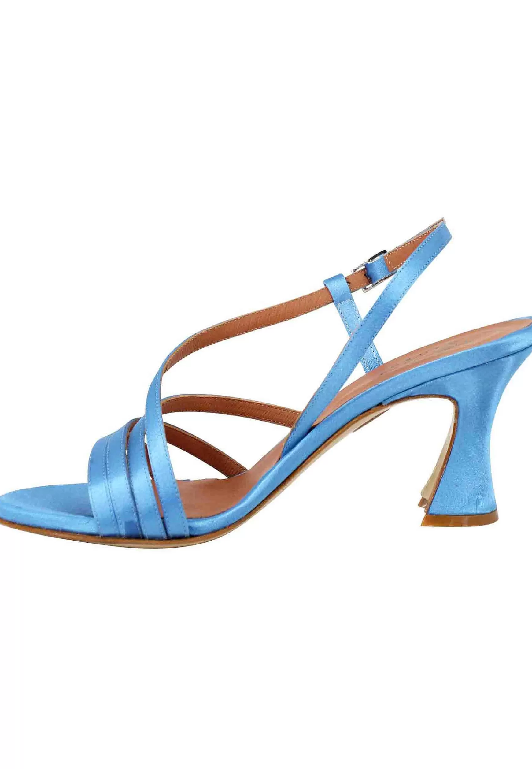 Sandali Slingback Donna In Raso Azzurro E Suola In Cuoio*Tattoo Cheap