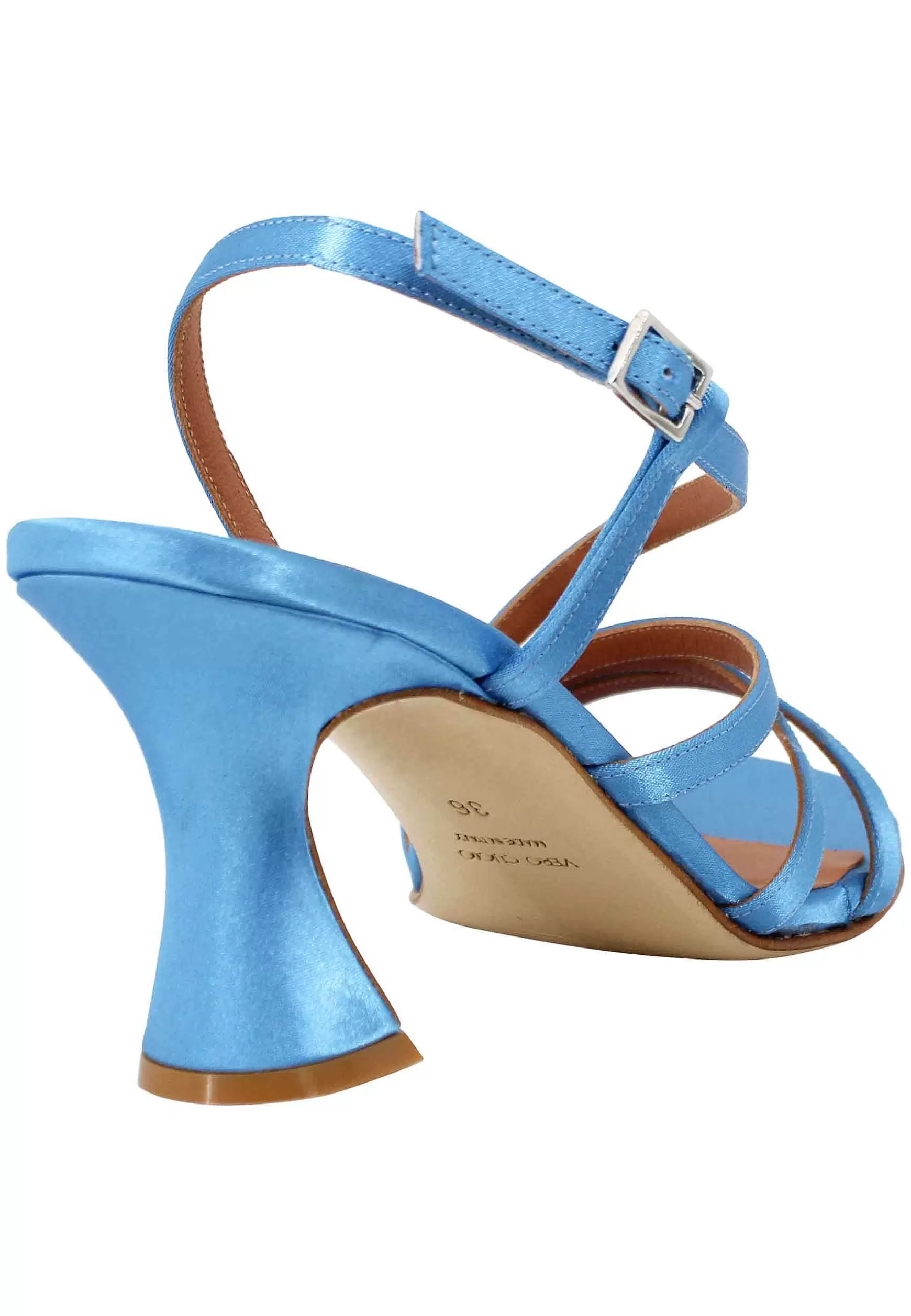 Sandali Slingback Donna In Raso Azzurro E Suola In Cuoio*Tattoo Cheap