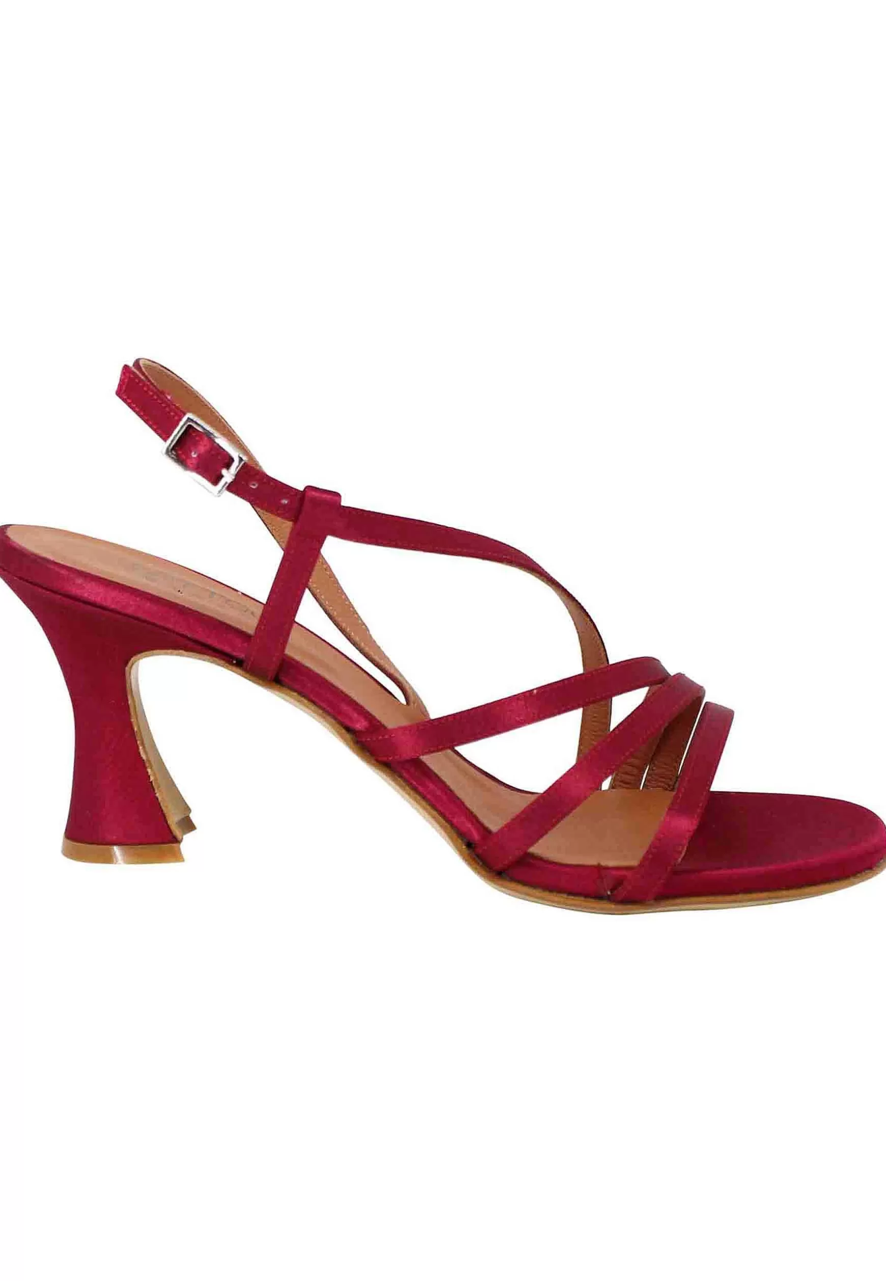 Sandali Slingback Donna In Raso Bordeaux E Suola In Cuoio*Tattoo New
