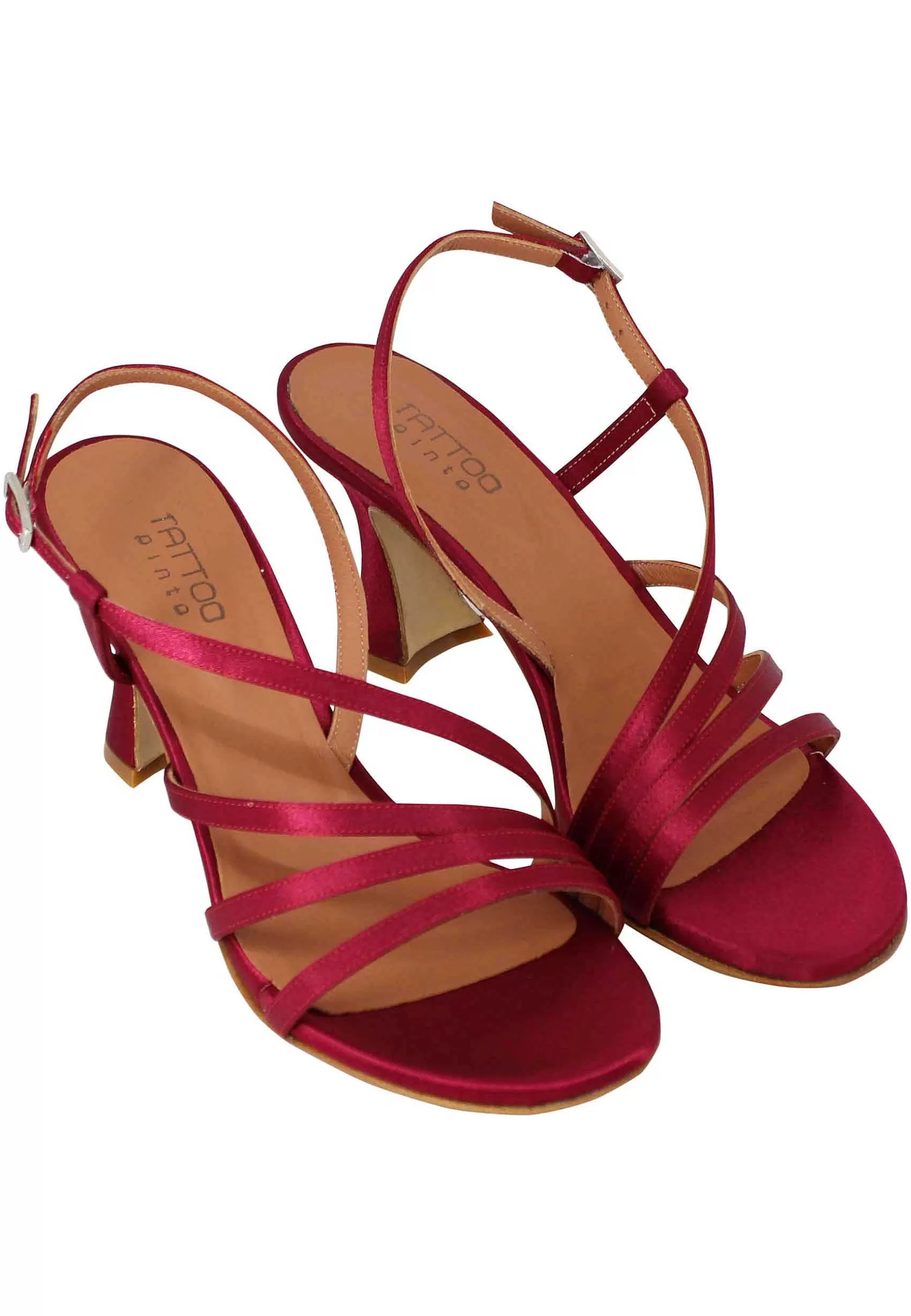 Sandali Slingback Donna In Raso Bordeaux E Suola In Cuoio*Tattoo New