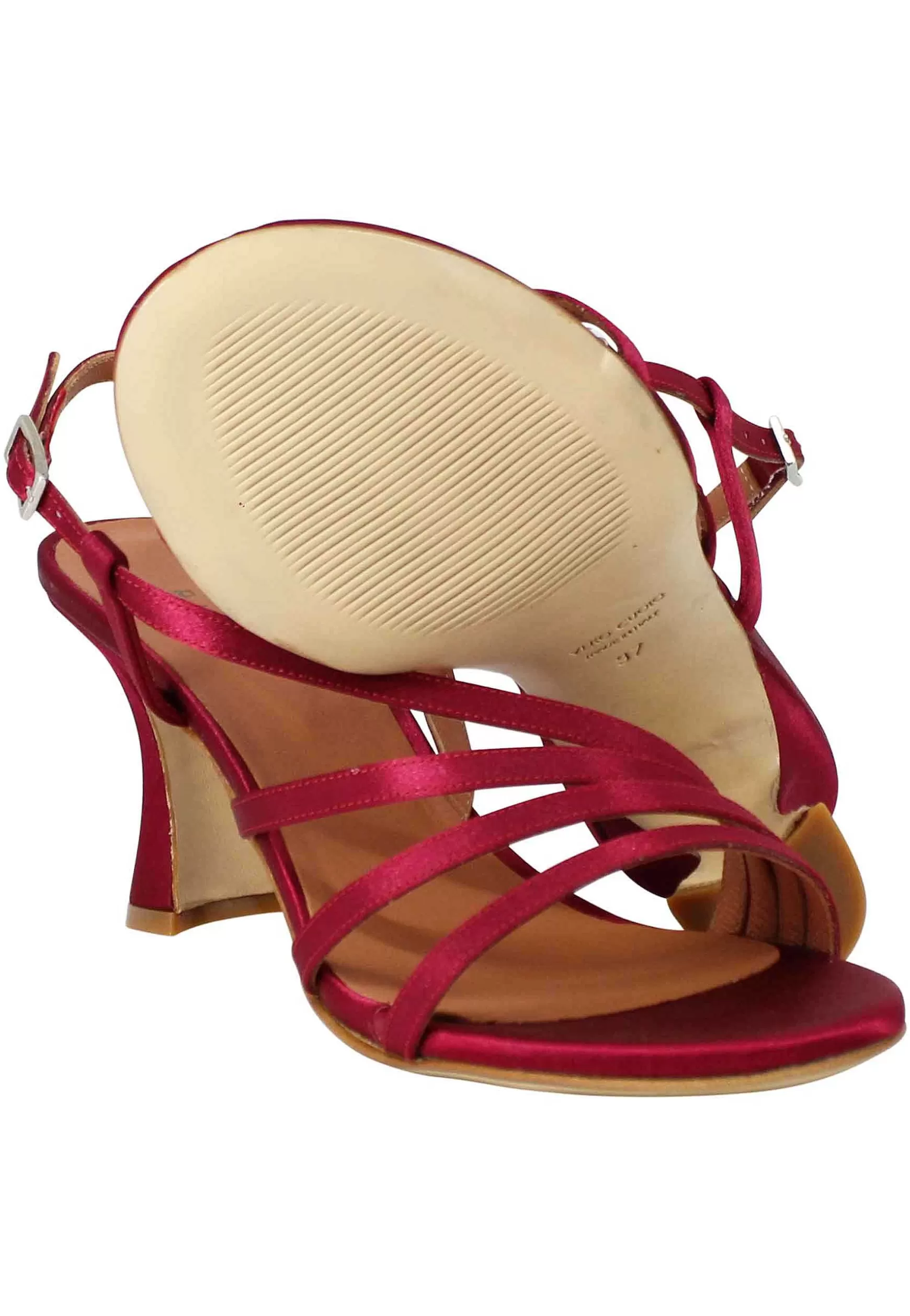 Sandali Slingback Donna In Raso Bordeaux E Suola In Cuoio*Tattoo New