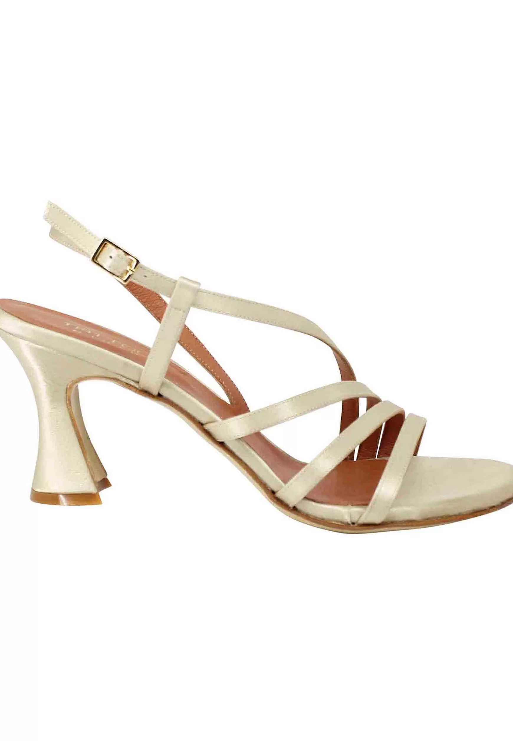 Sandali Slingback Donna In Raso Champagne E Suola In Cuoio*Tattoo Cheap