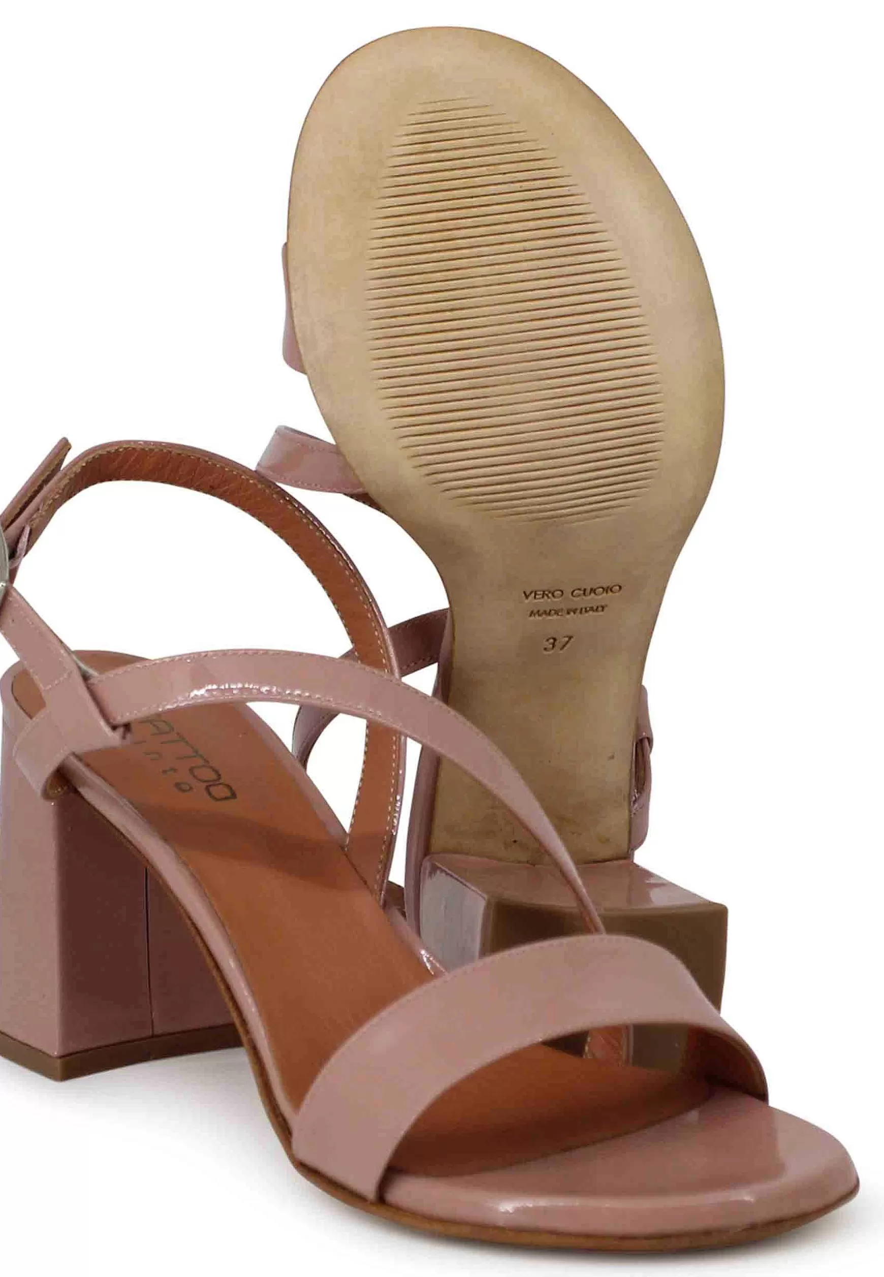 Sandali Slingback Donna In Vernice Cipria Tacco Alto E Punta Tonda*Tattoo Sale