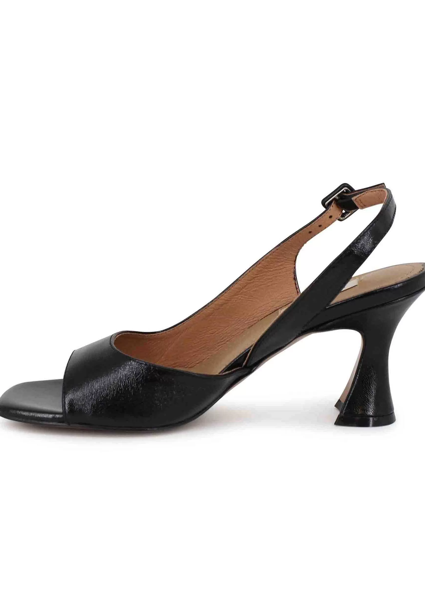 Sandali Slingback Milton Donna In Pelle Nera Tacco Alto*Bibi Lou Fashion