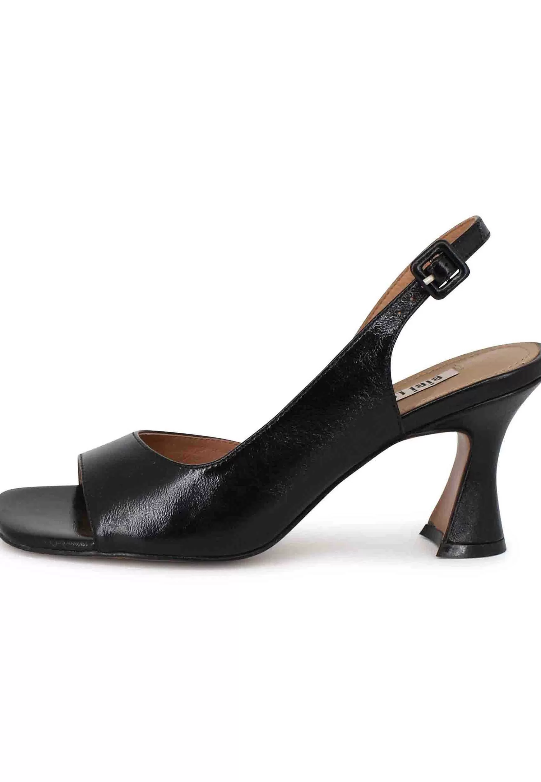 Sandali Slingback Milton Donna In Pelle Nera Tacco Alto*Bibi Lou Fashion