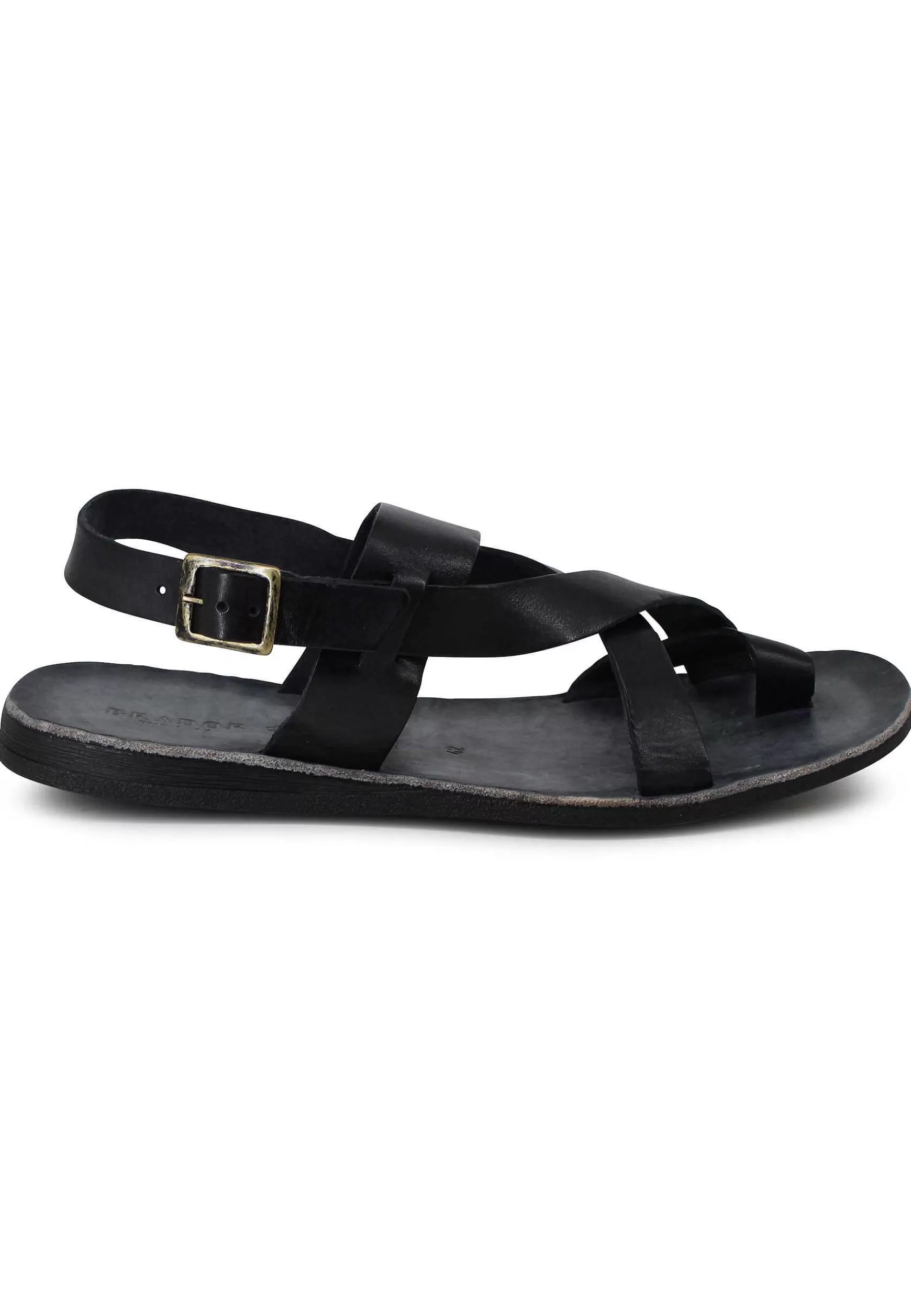 Sandali Uomo Infradito In Pelle Nera Con Cinturino E Fibbia*Brador Cheap