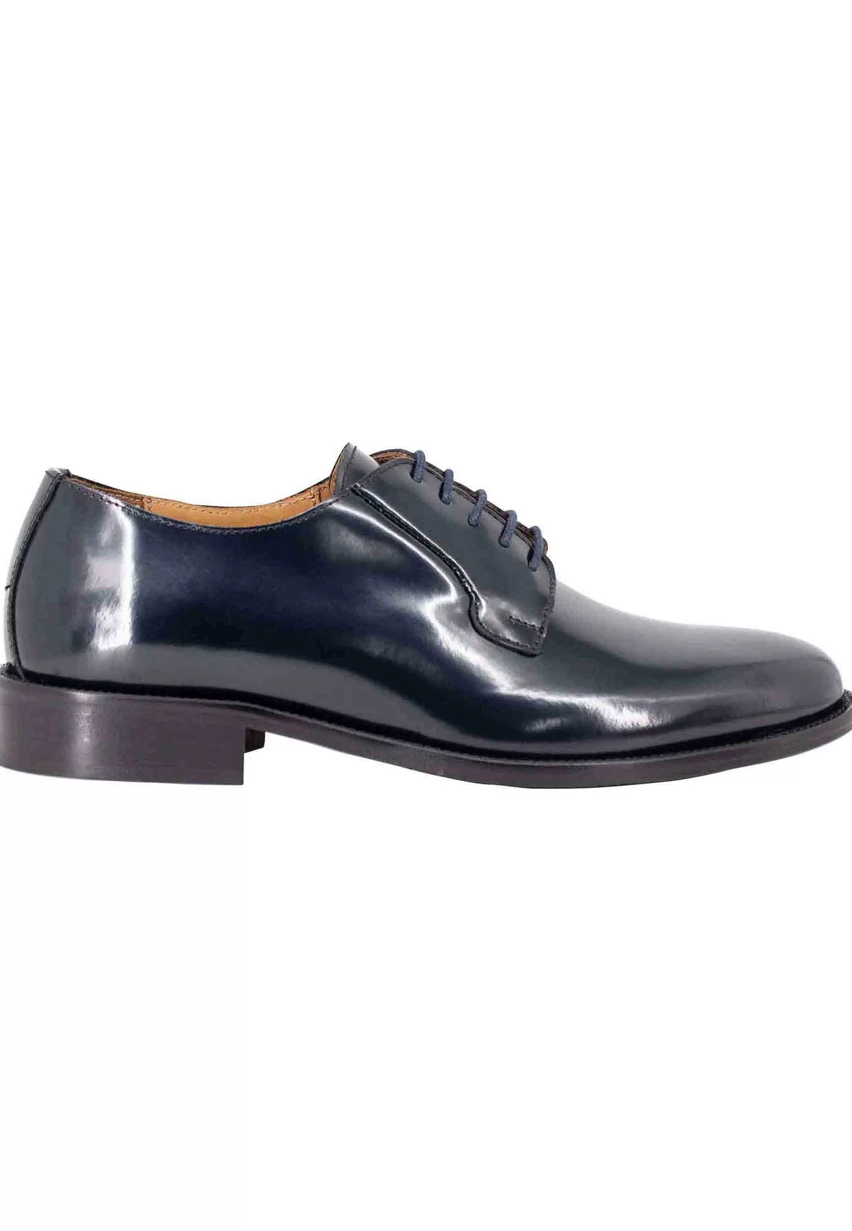 Scarpe Stringate Uomo In Pelle Lucida Blu Con Suola In Cuoio Cucita*Rogal Flash Sale