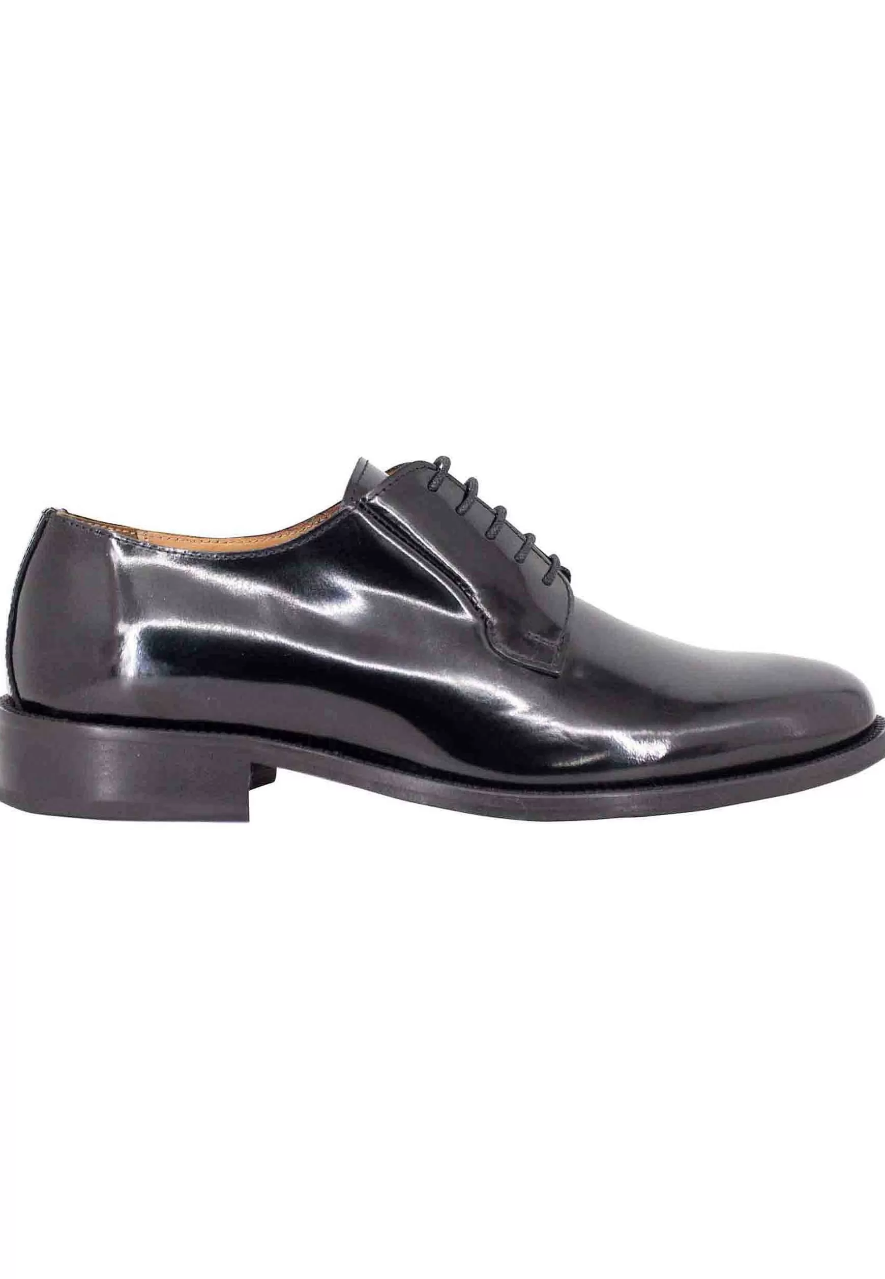 Scarpe Stringate Uomo In Pelle Lucida Nera Con Suola In Cuoio Cucita*Rogal Outlet