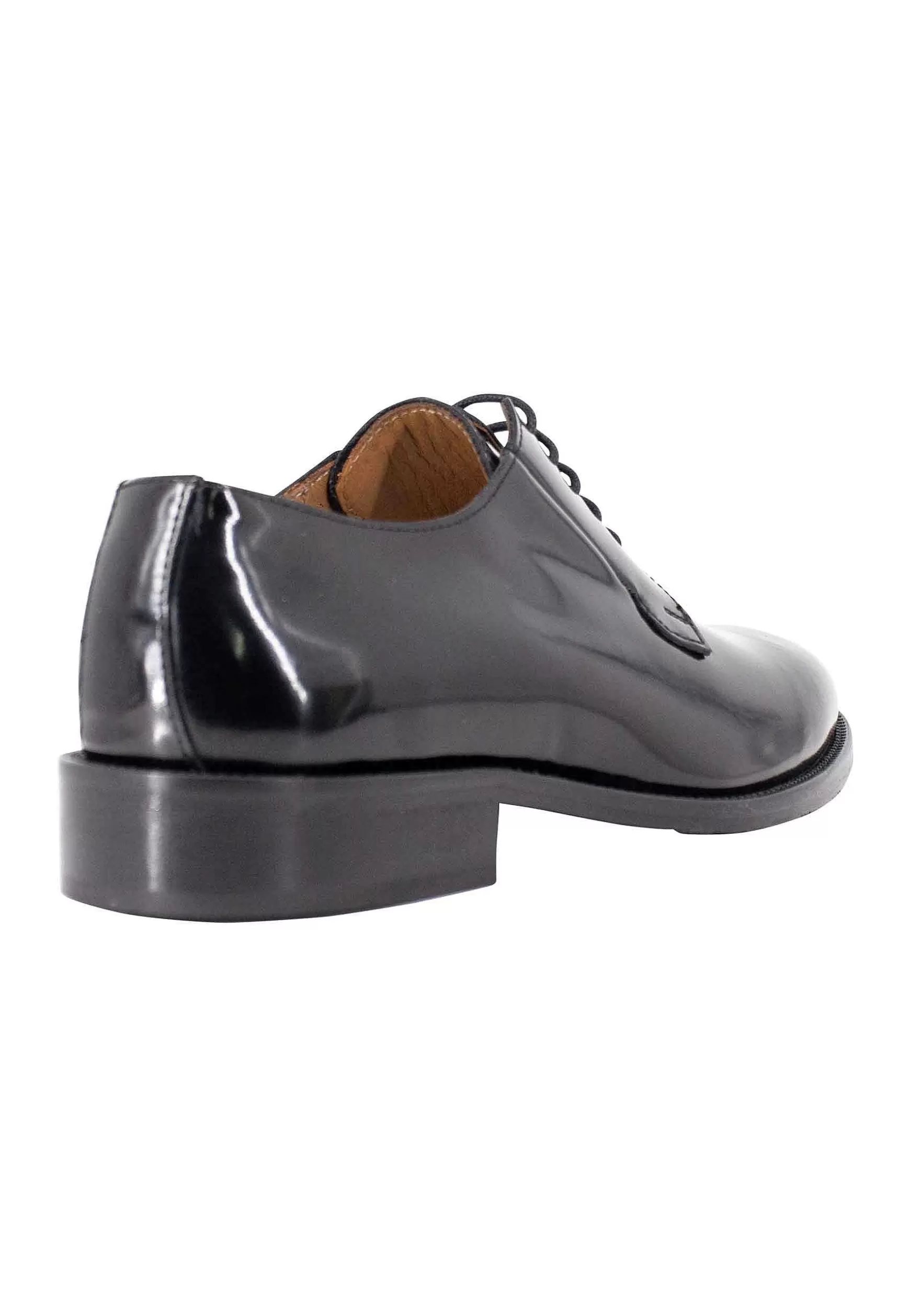 Scarpe Stringate Uomo In Pelle Lucida Nera Con Suola In Cuoio Cucita*Rogal Outlet