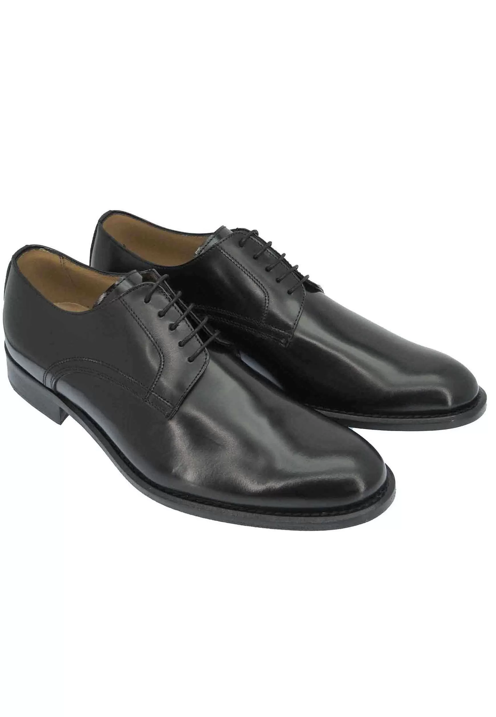 Scarpe Stringate Uomo In Pelle Nera Lucina Con Suola E Tacco In Cuoio** New