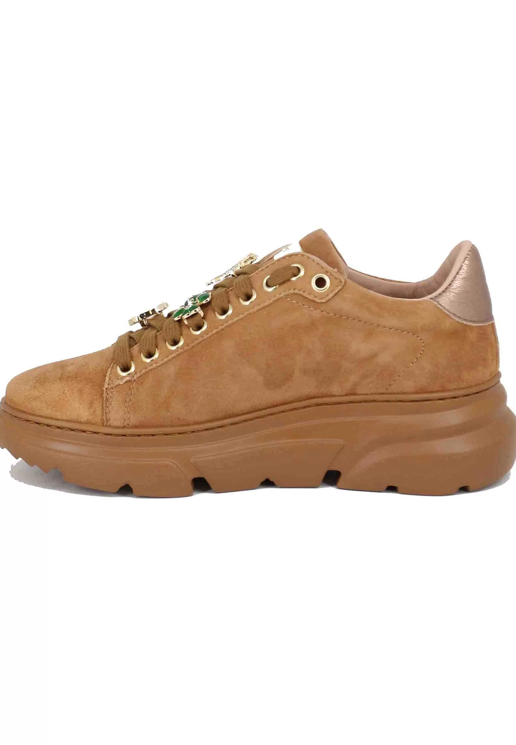 Sneakers Da Donna In Camoscio Cuoio Con Bijoux*Stokton Cheap