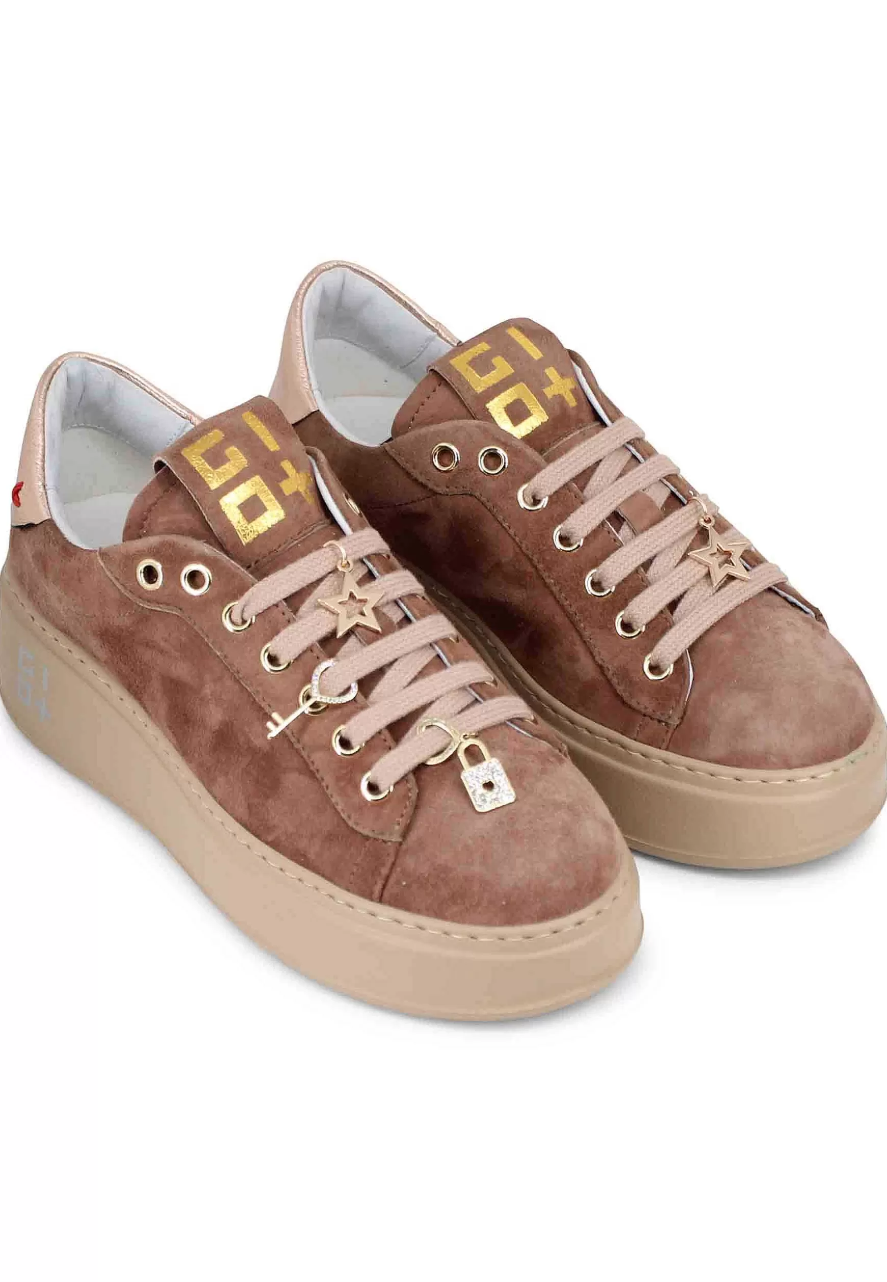 Sneakers Donna In Camoscio Tortora Con Accessori Gioiello*Gio + Outlet