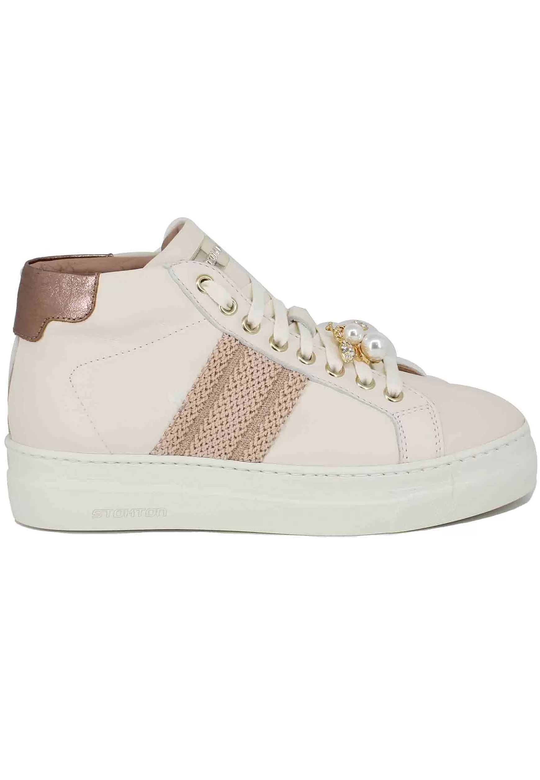 Sneakers Donna In Pelle Beige Con Accessori Gioiello*Stokton Flash Sale