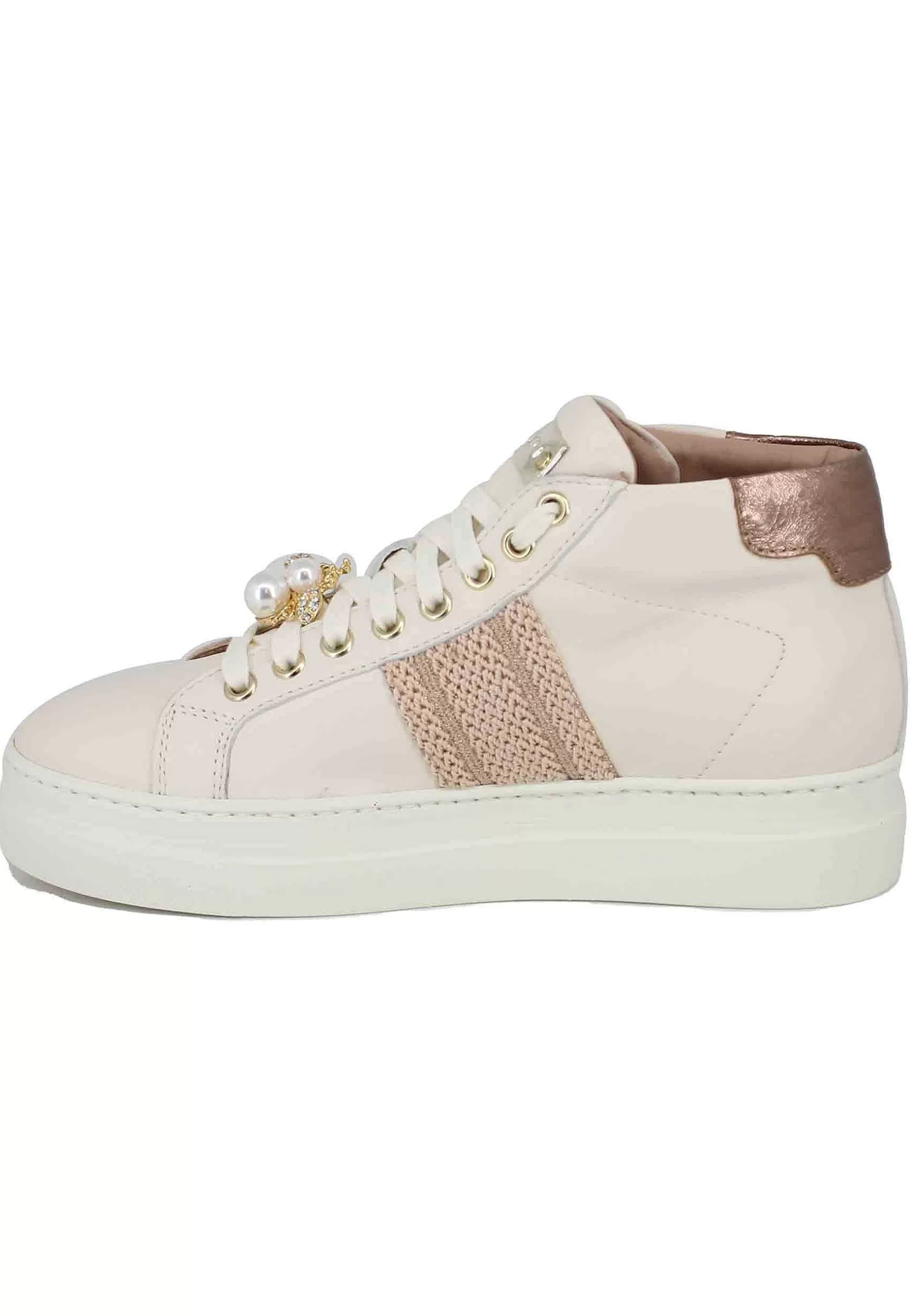 Sneakers Donna In Pelle Beige Con Accessori Gioiello*Stokton Flash Sale