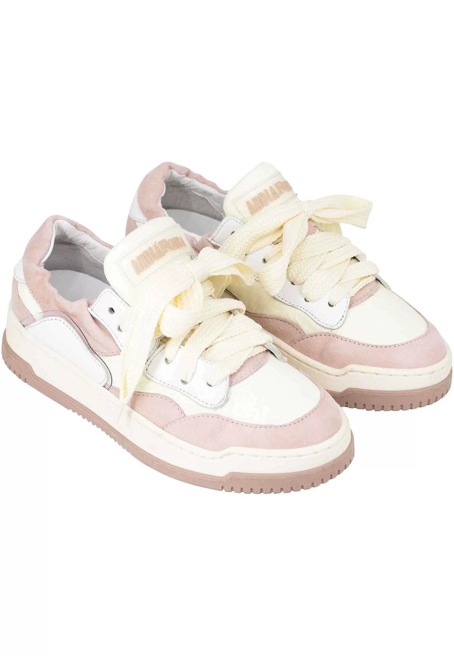 Sneakers Donna In Pelle Beige E Rosa Con Fondo Gomma*Andia Fora Discount